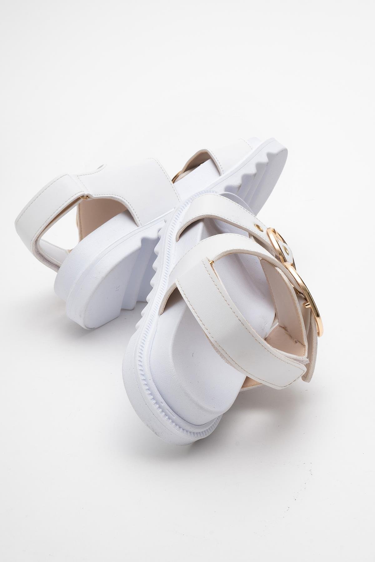 Kadın Çift Tokalı Cırtlı Sandalet BEYAZ - Görsel 5