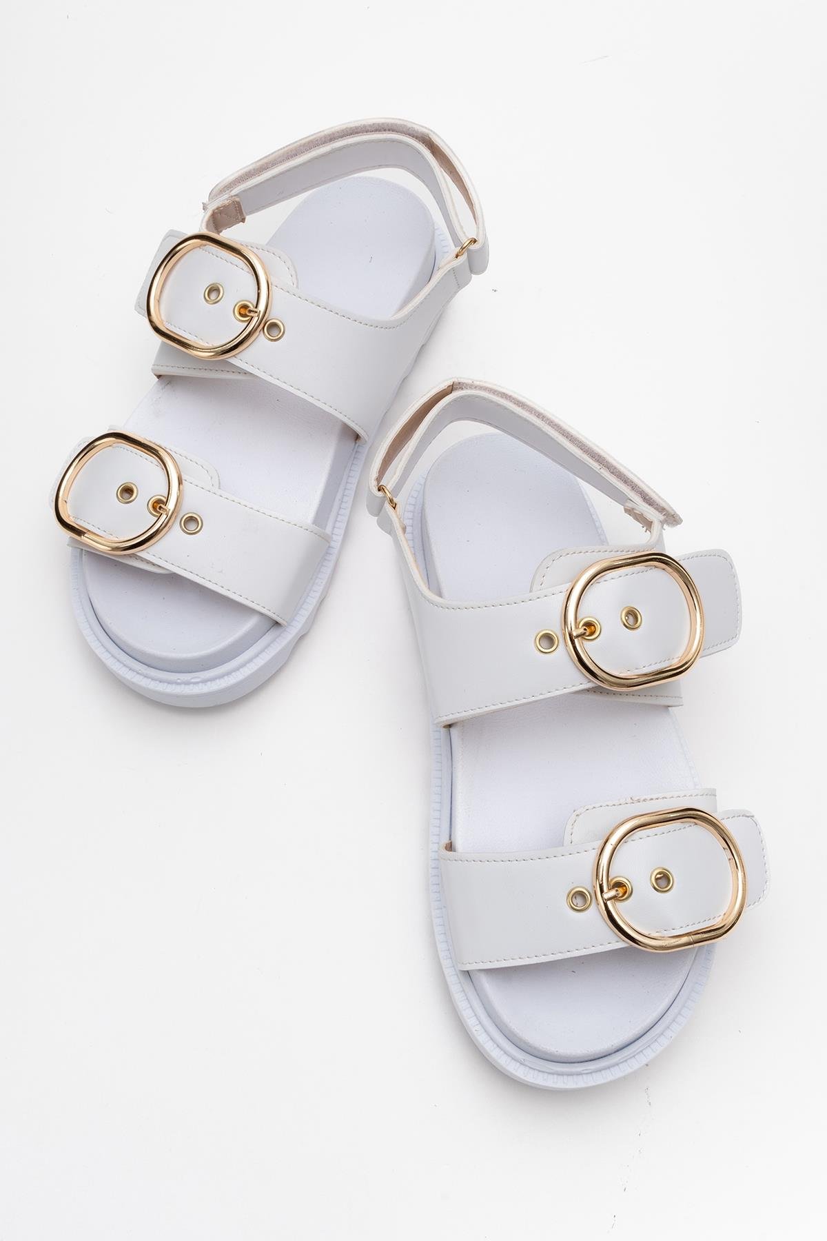 Kadın Çift Tokalı Cırtlı Sandalet BEYAZ - Görsel 6