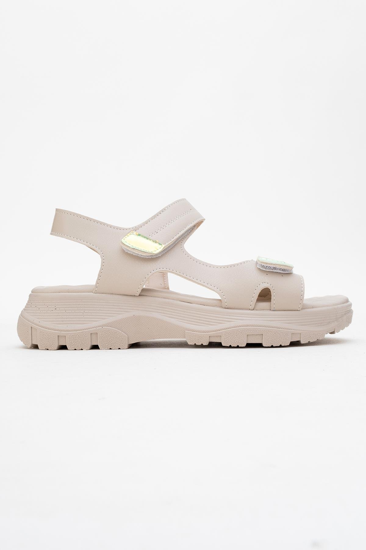 Kadın Çift Cırtlı Sandalet BEJ - Görsel 3