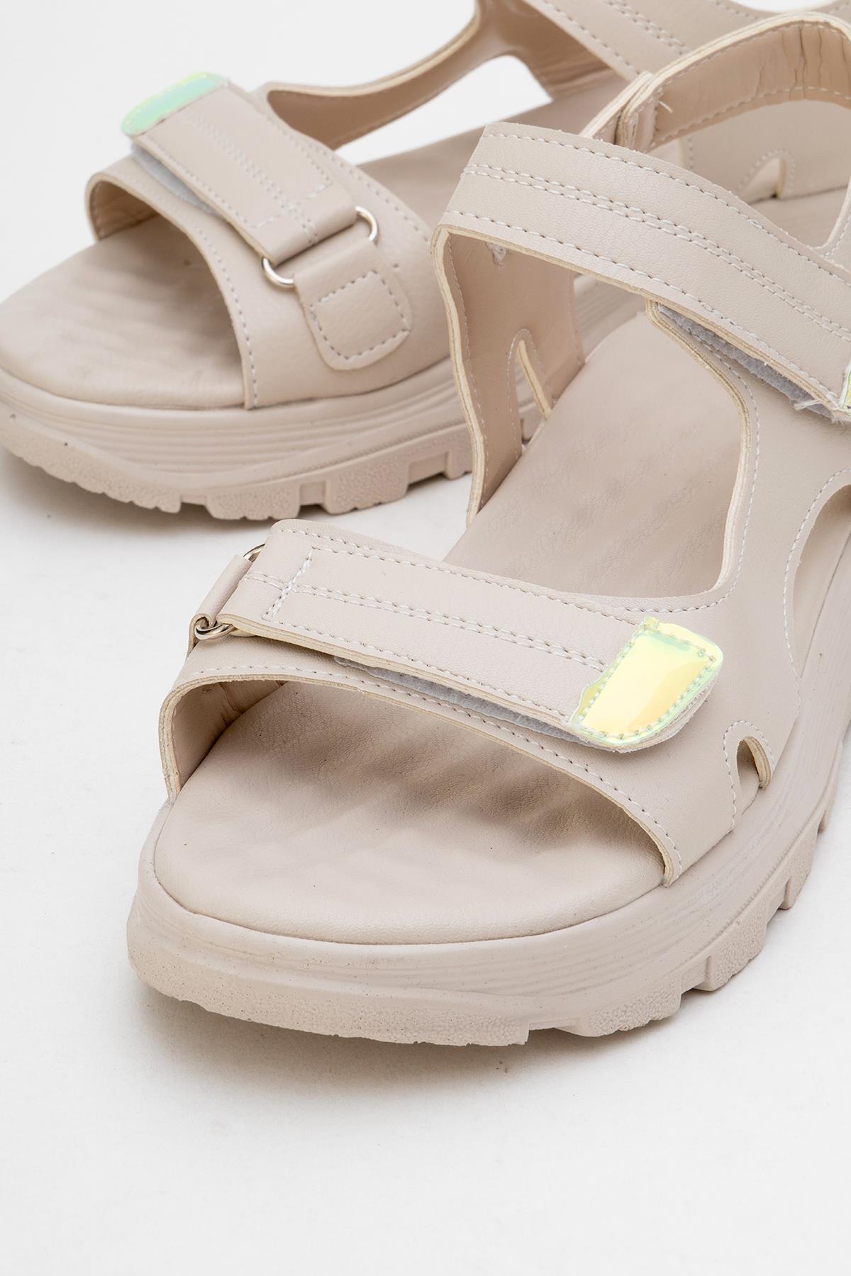 Kadın Çift Cırtlı Sandalet BEJ - Görsel 4