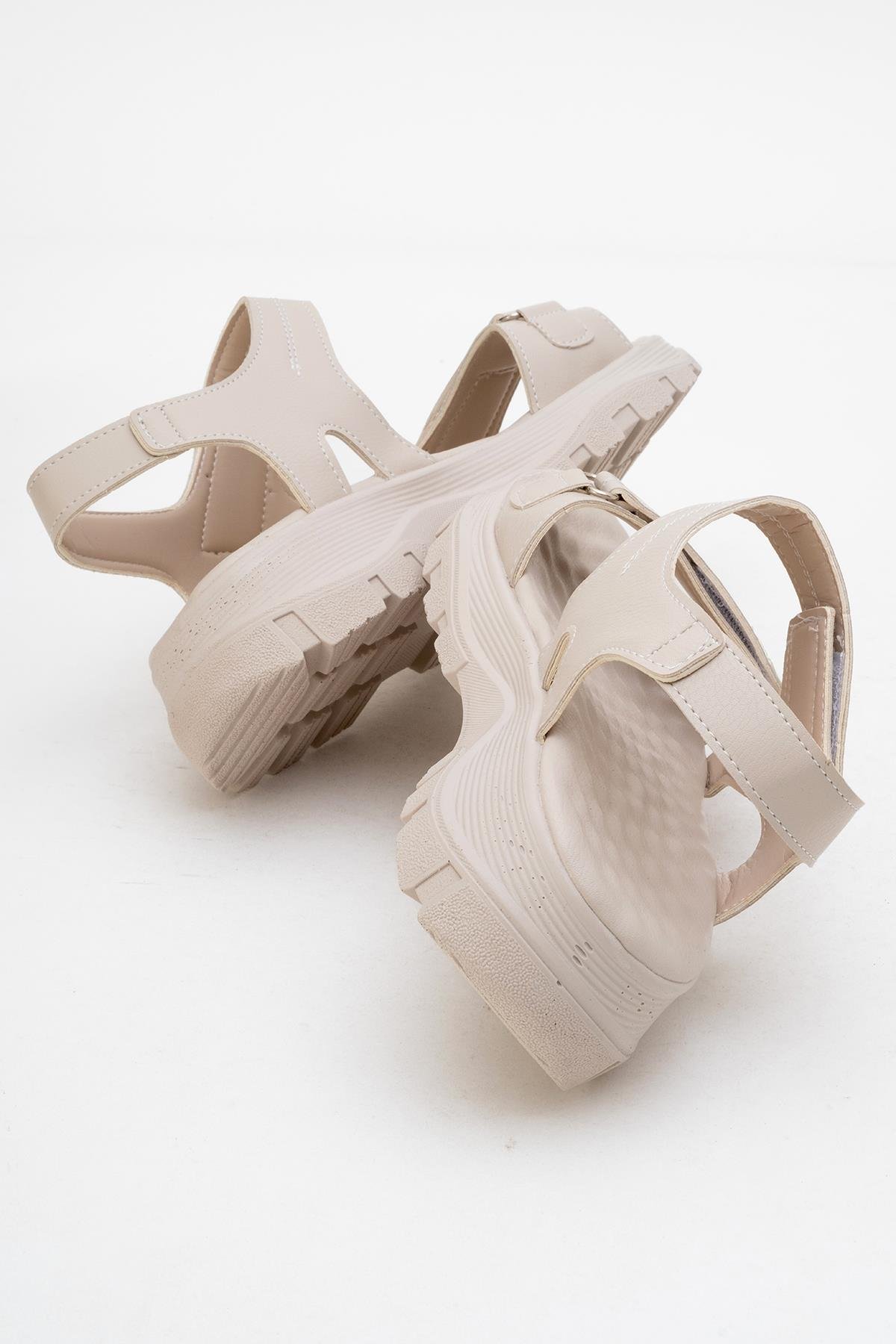 Kadın Çift Cırtlı Sandalet BEJ - Görsel 5
