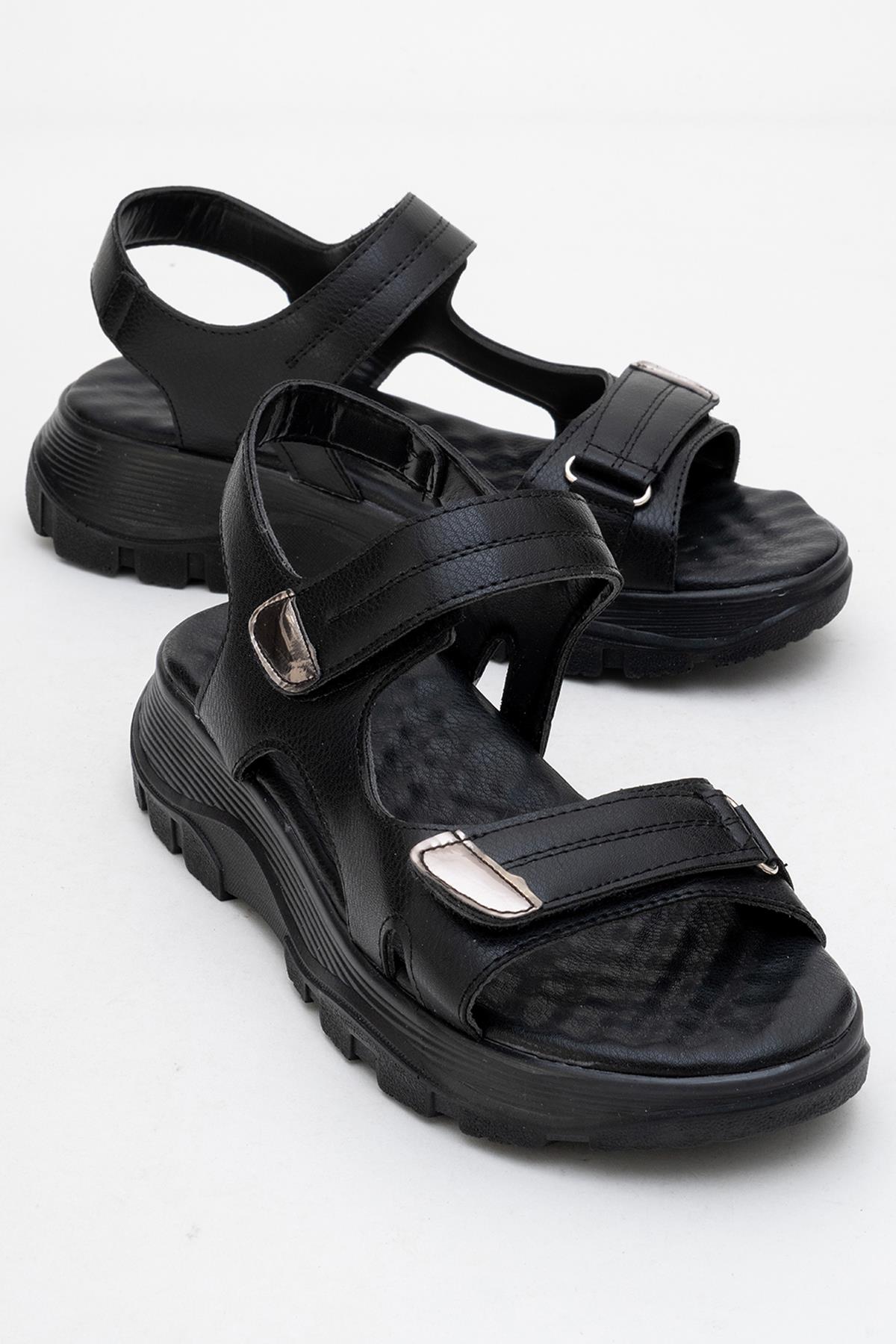 Kadın Çift Cırtlı Sandalet SİYAH - Görsel 2
