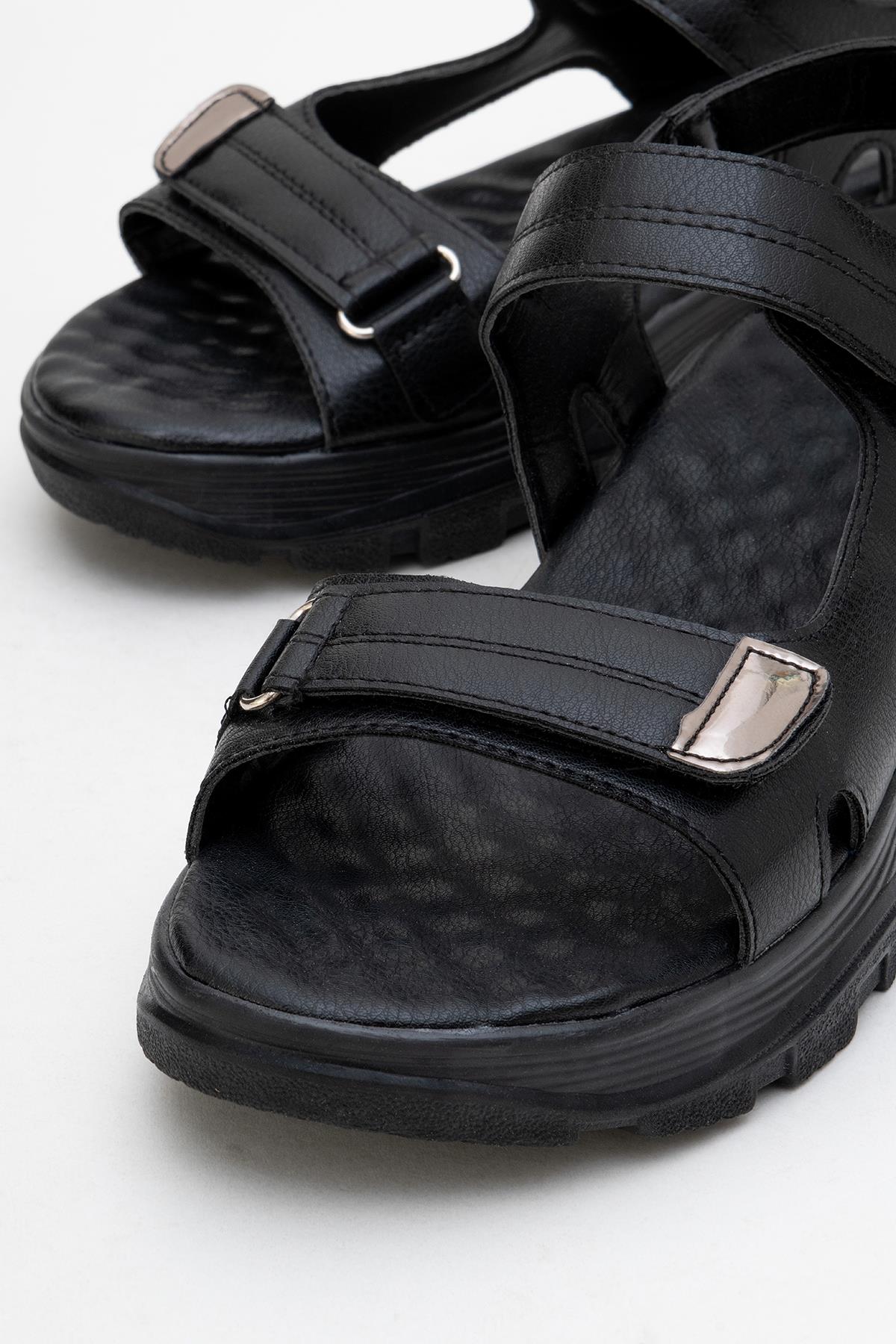 Kadın Çift Cırtlı Sandalet SİYAH - Görsel 4