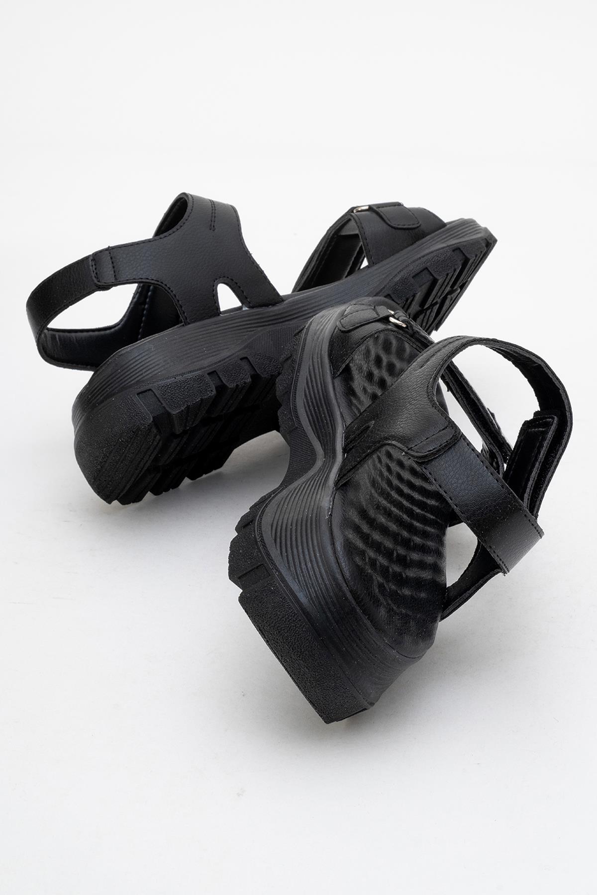 Kadın Çift Cırtlı Sandalet SİYAH - Görsel 5