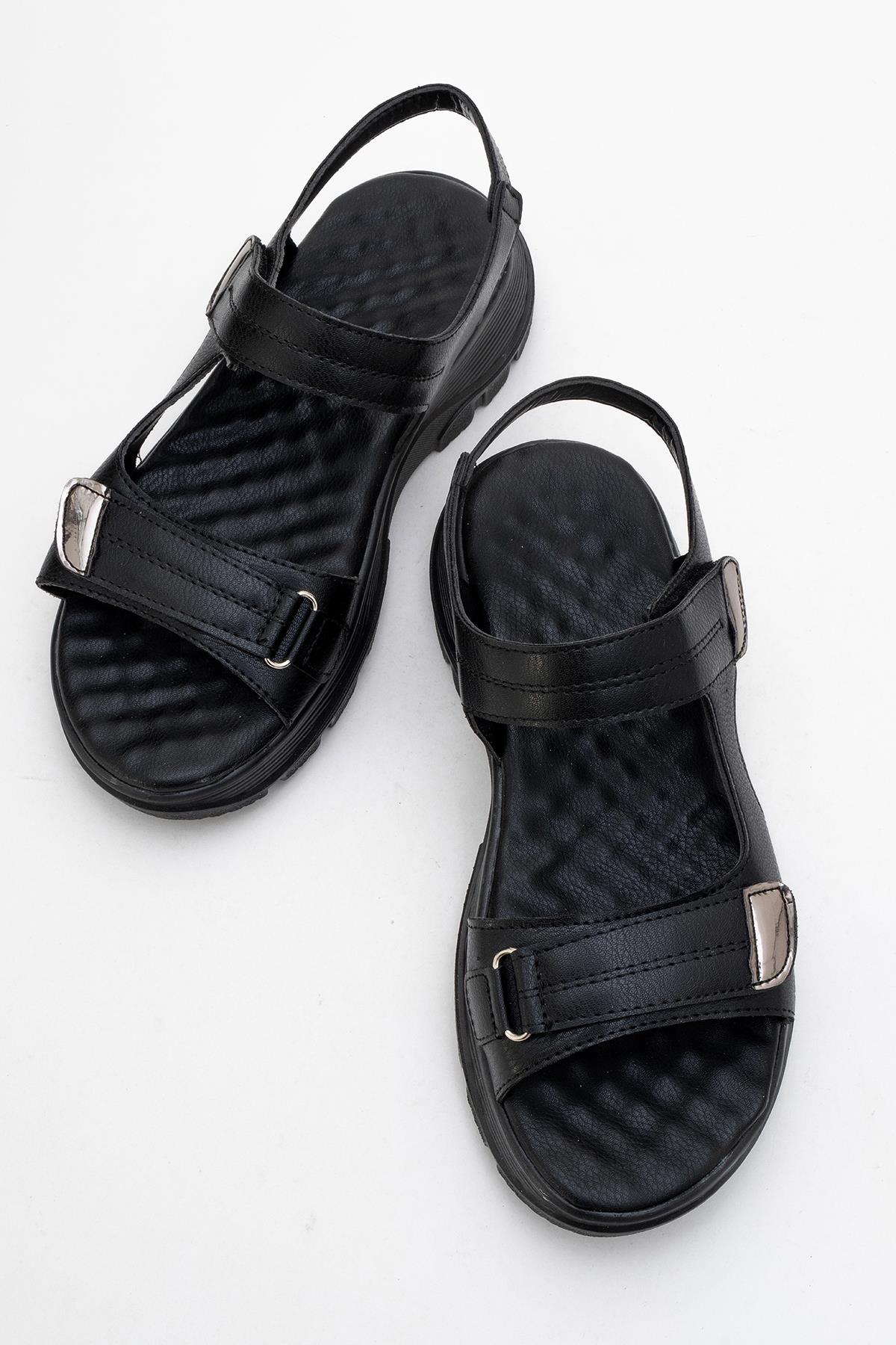 Kadın Çift Cırtlı Sandalet SİYAH - Görsel 6