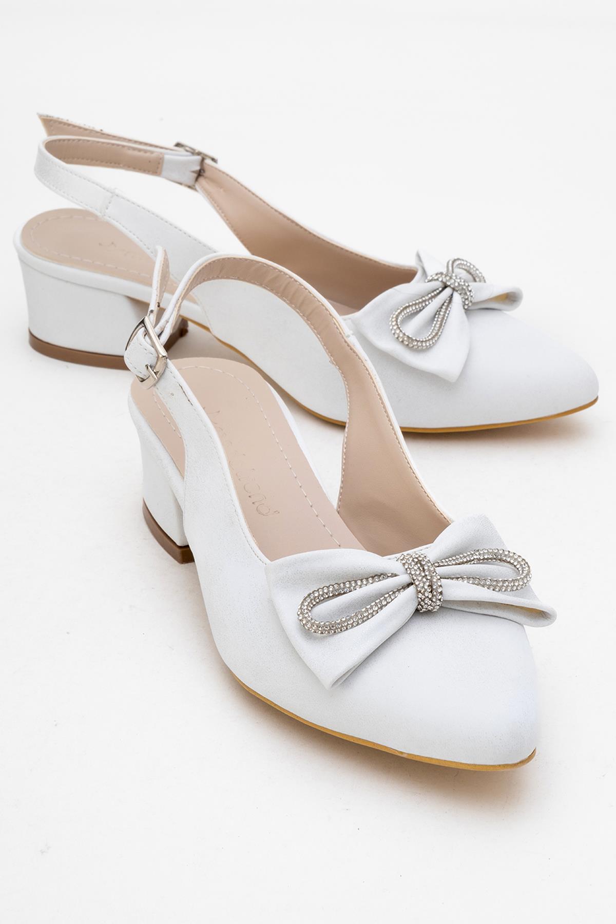 Taşlı Papyon Açık Kadın Topuklu Ayakkabı BEYAZ RİNGO - Görsel 2