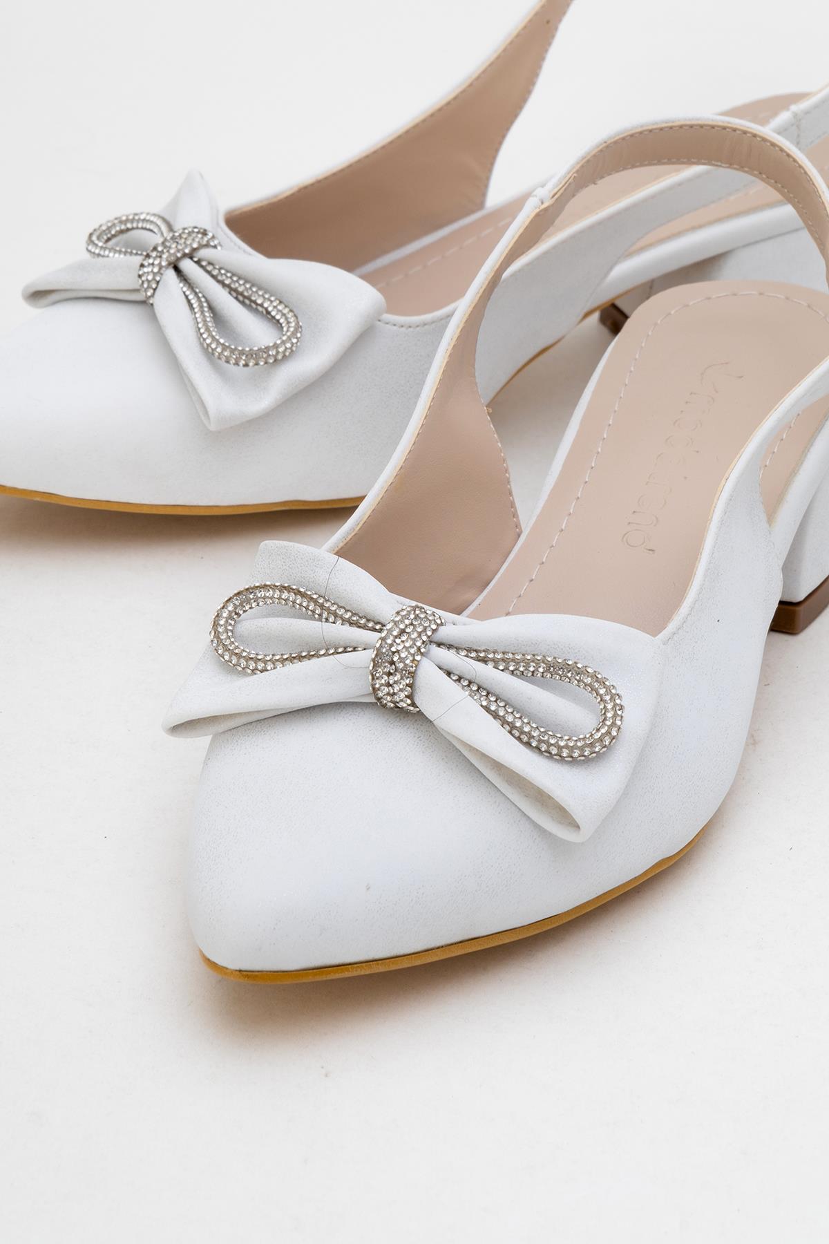 Taşlı Papyon Açık Kadın Topuklu Ayakkabı BEYAZ RİNGO - Görsel 4
