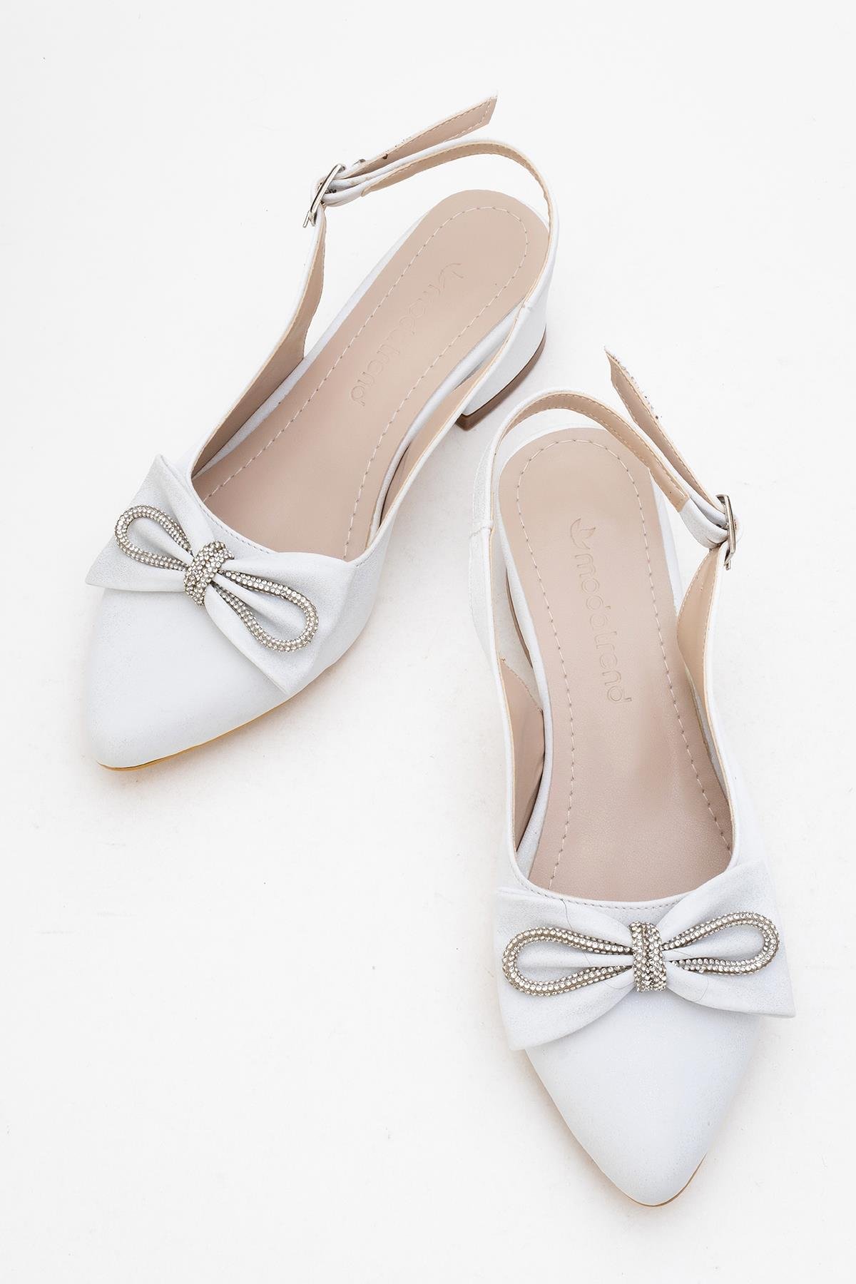 Taşlı Papyon Açık Kadın Topuklu Ayakkabı BEYAZ RİNGO - Görsel 6