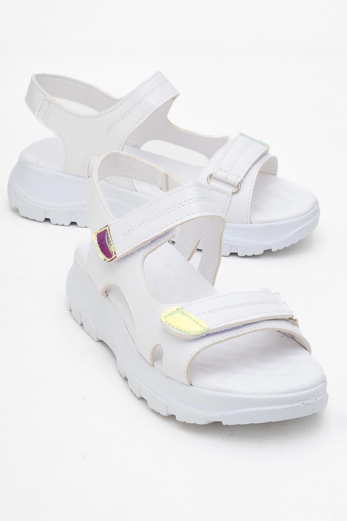Kadın Çift Cırtlı Sandalet BEYAZ - Görsel 2
