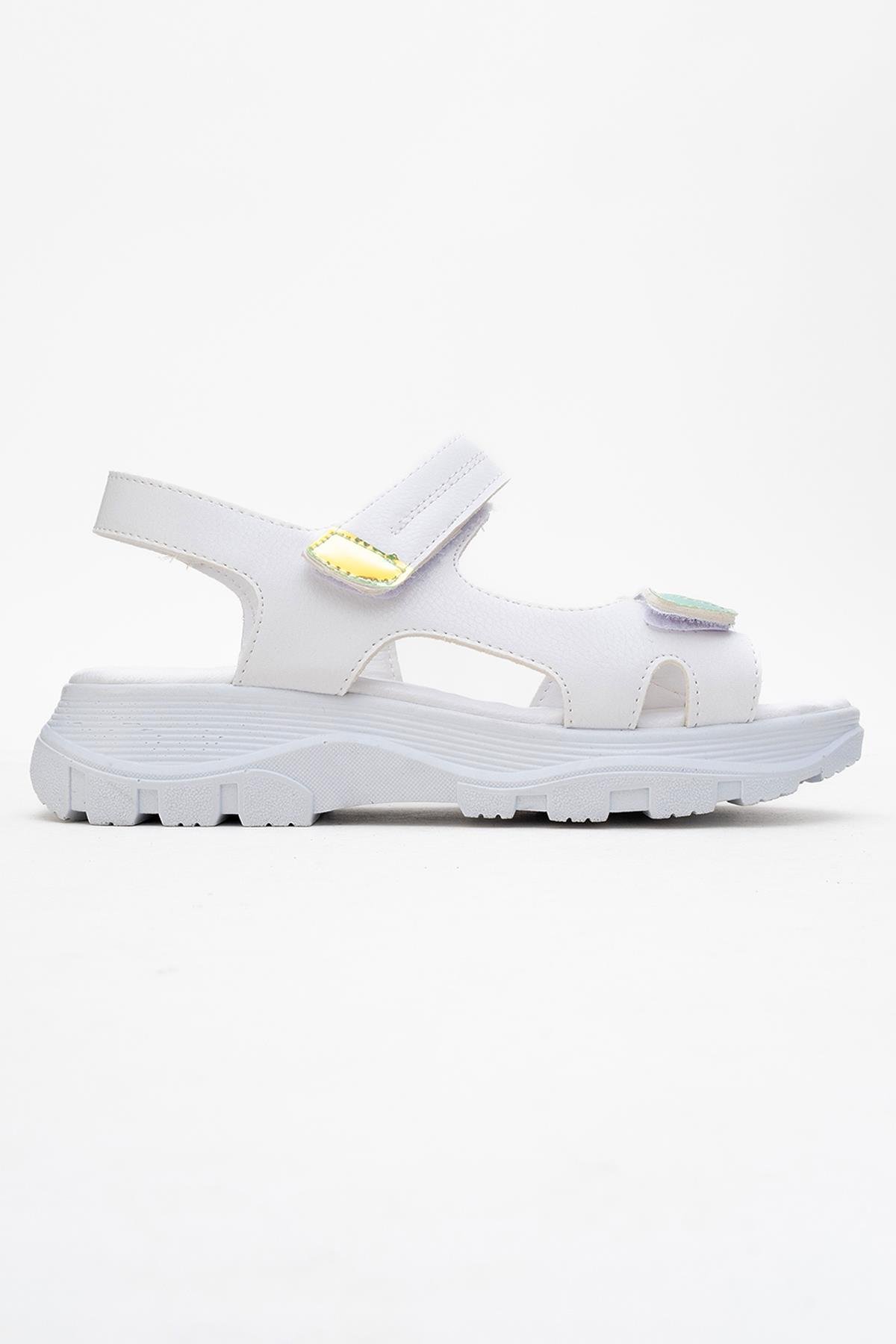 Kadın Çift Cırtlı Sandalet BEYAZ - Görsel 3