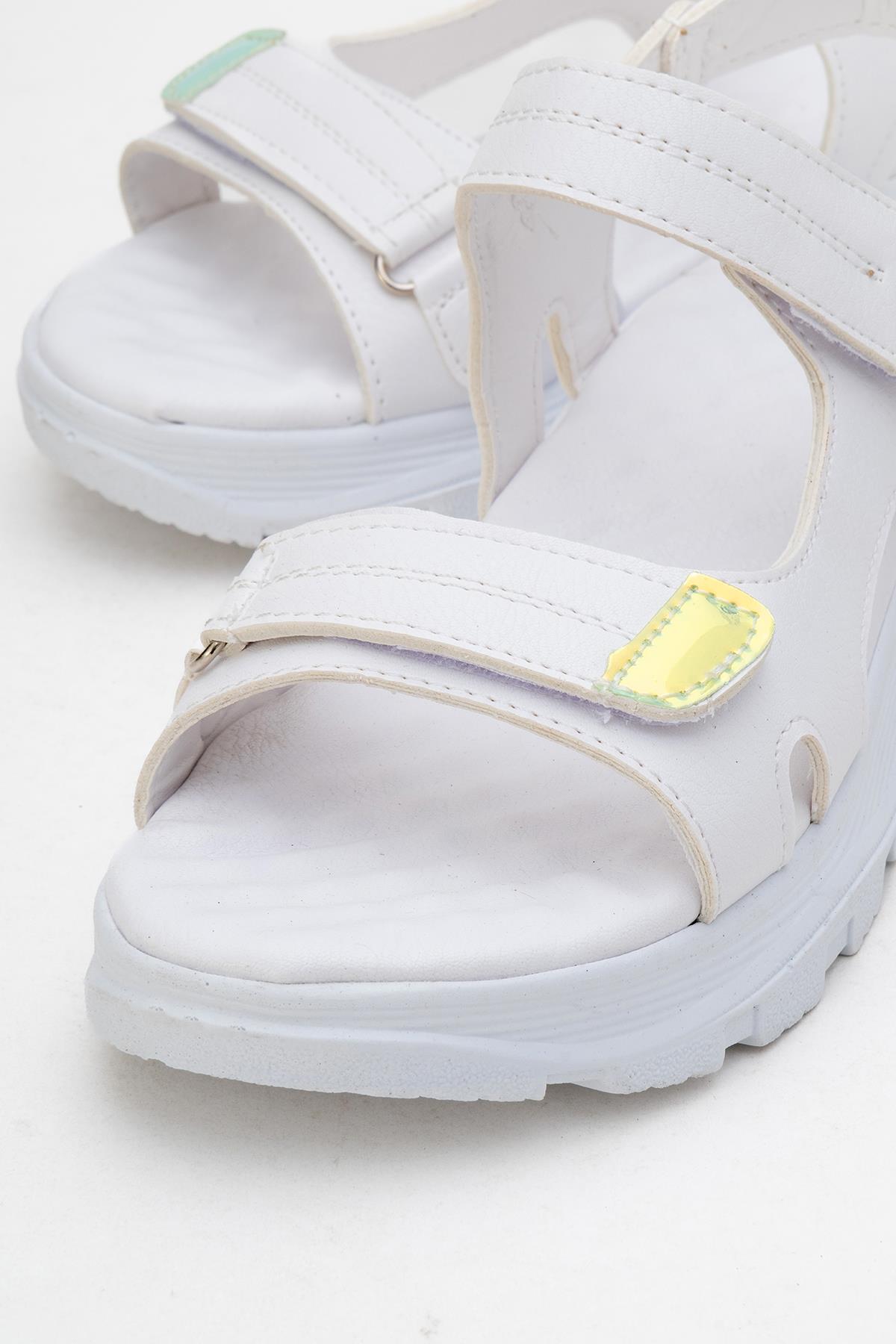 Kadın Çift Cırtlı Sandalet BEYAZ - Görsel 4