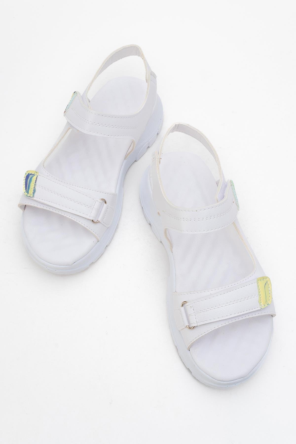 Kadın Çift Cırtlı Sandalet BEYAZ - Görsel 6