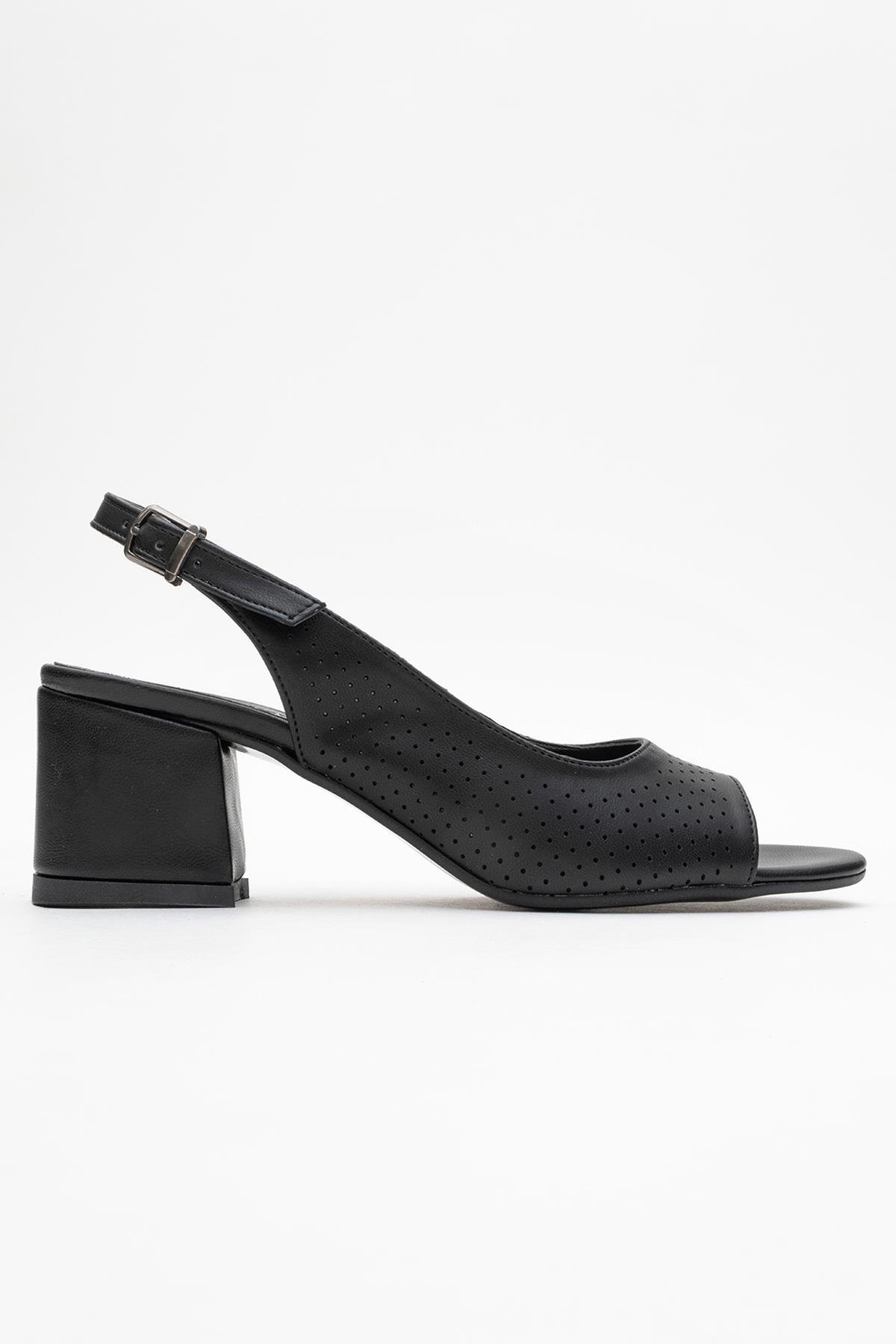 Zımbalı Açık Kadın Topuklu Sandale SİYAH CİLT - Görsel 3