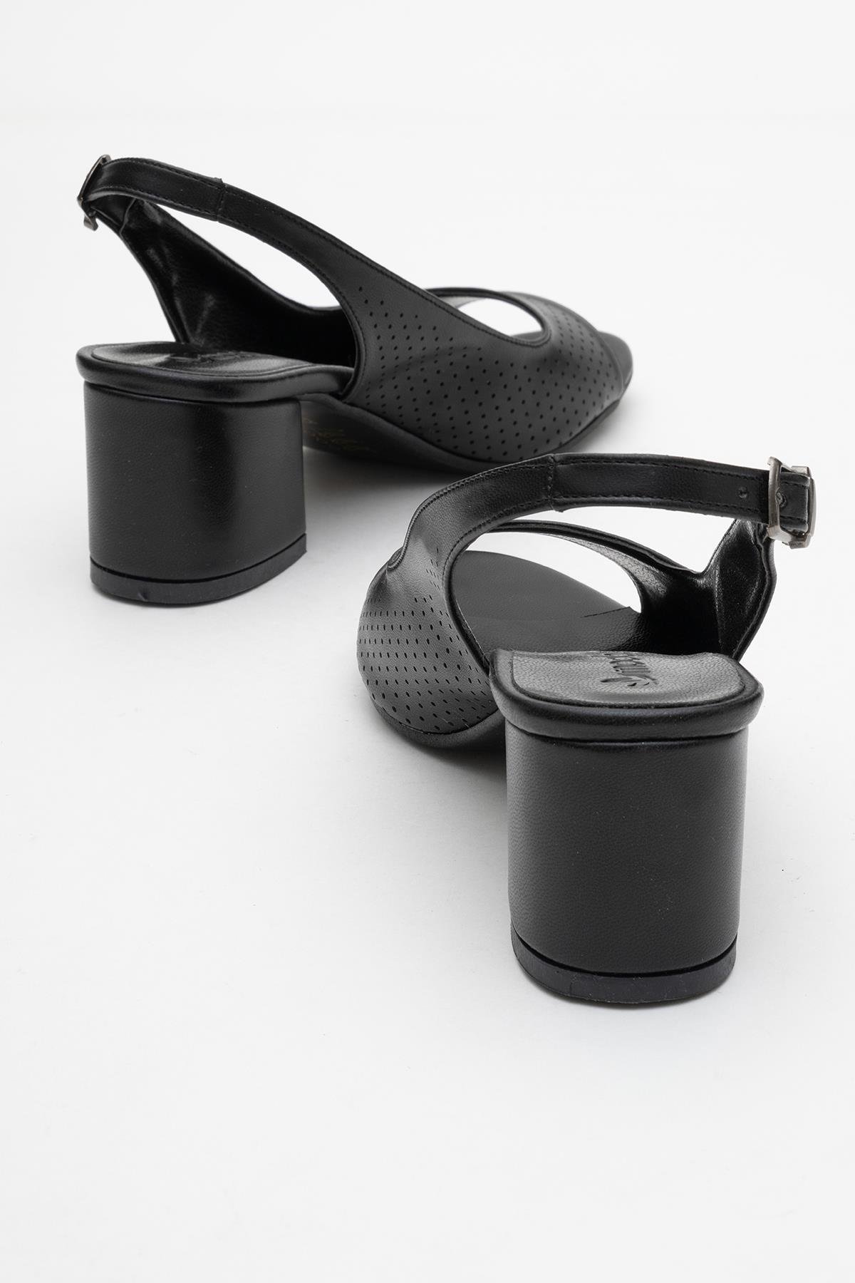 Zımbalı Açık Kadın Topuklu Sandale SİYAH CİLT - Görsel 5