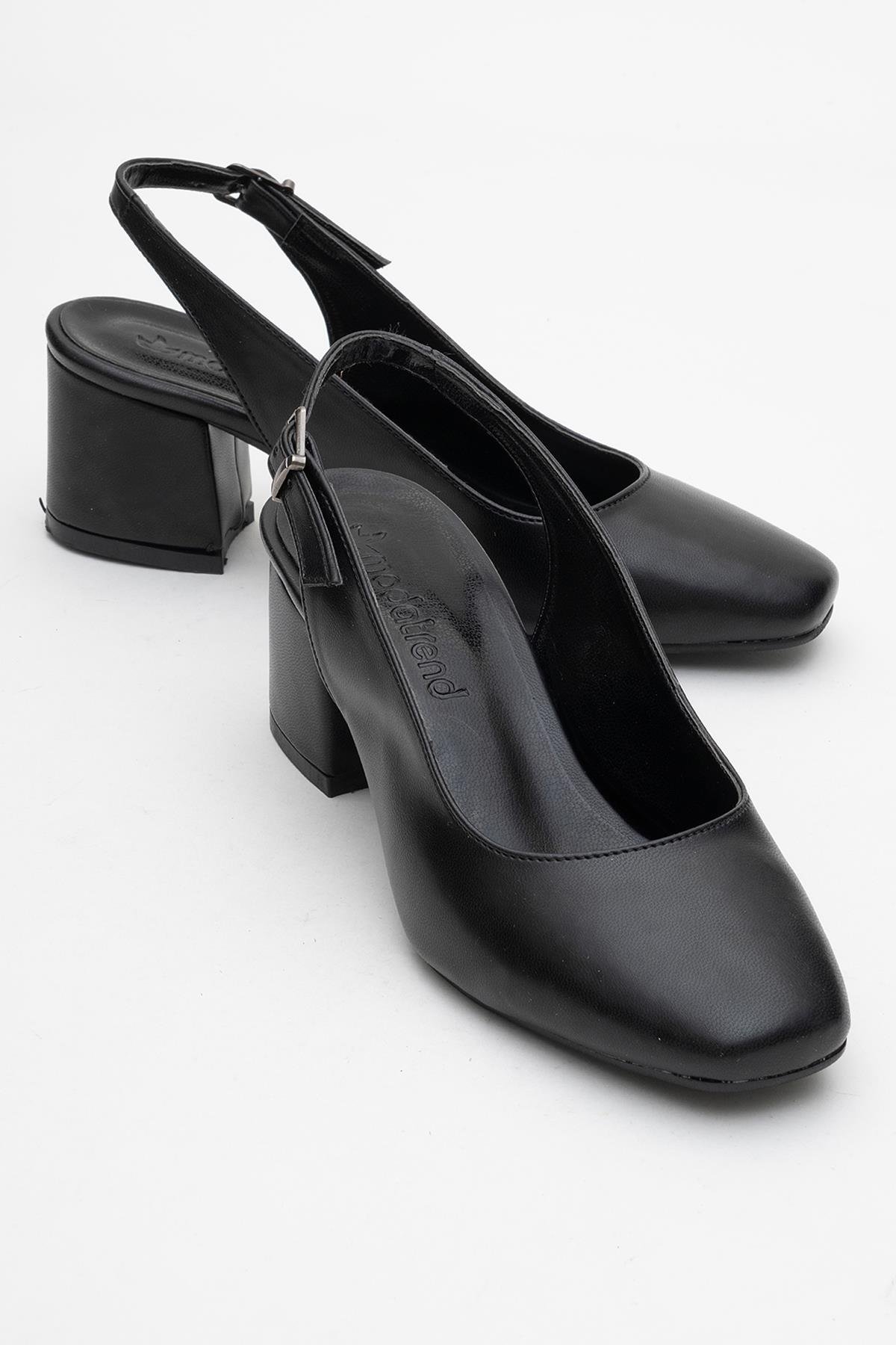 Kadın Küt Burunlu Açık Topuklu Sandalet SİYAH CİLT - Görsel 2