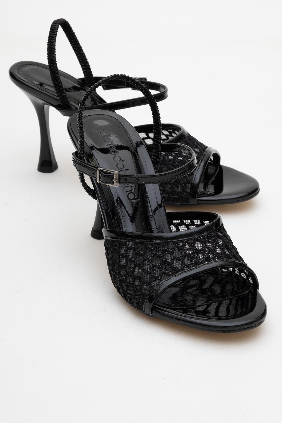 Kadın Fileli Ön Ve Arka Açık Topuklu Sandalet SİYAH RUGAN - Görsel 2