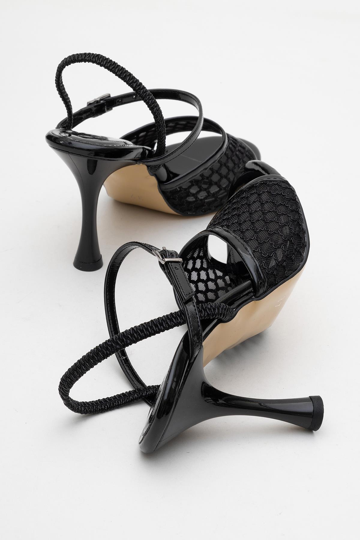 Kadın Fileli Ön Ve Arka Açık Topuklu Sandalet SİYAH RUGAN - Görsel 5
