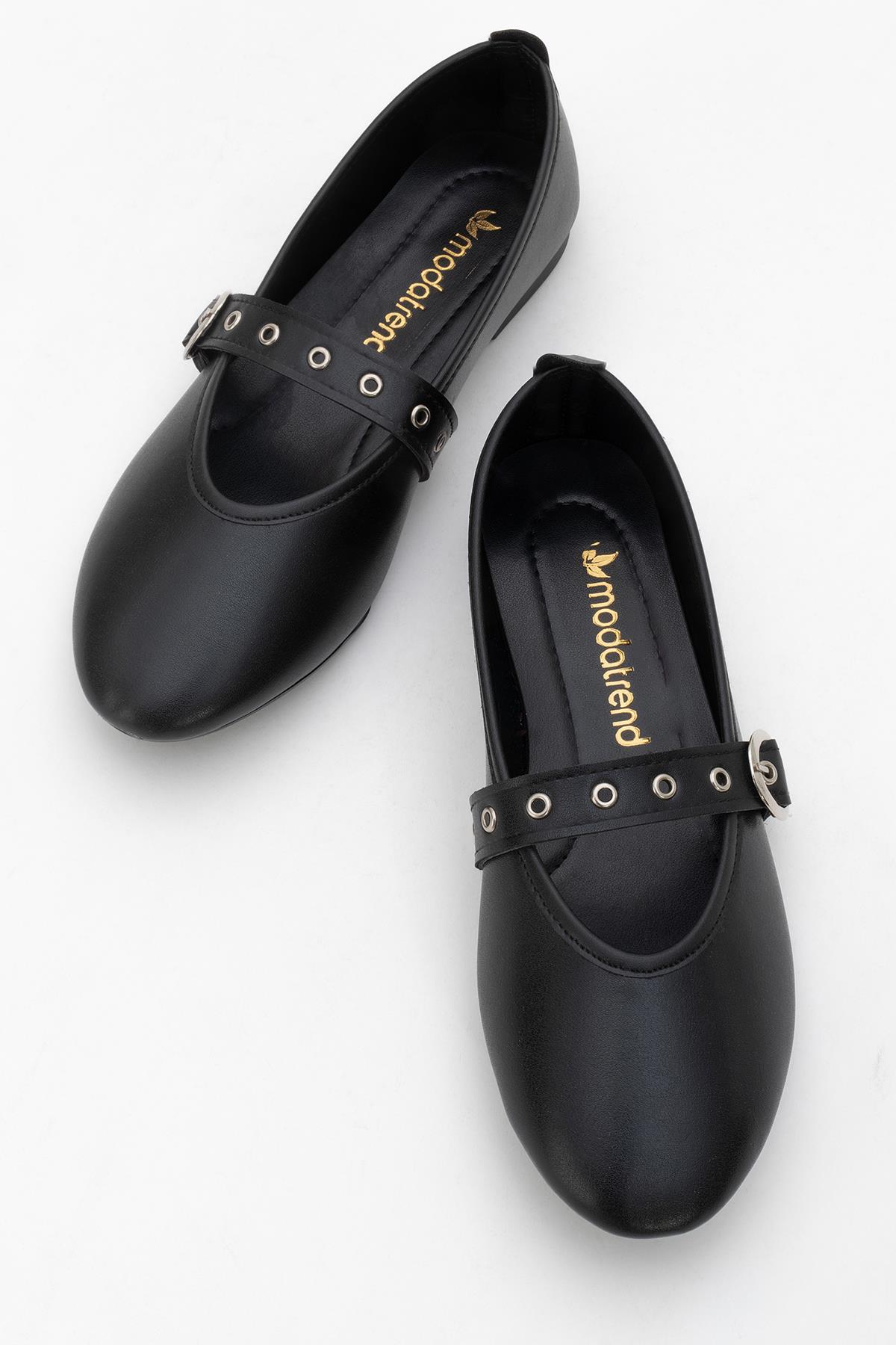 Kadın Tek Biyeli Tokalı Babet SİYAH - Görsel 6