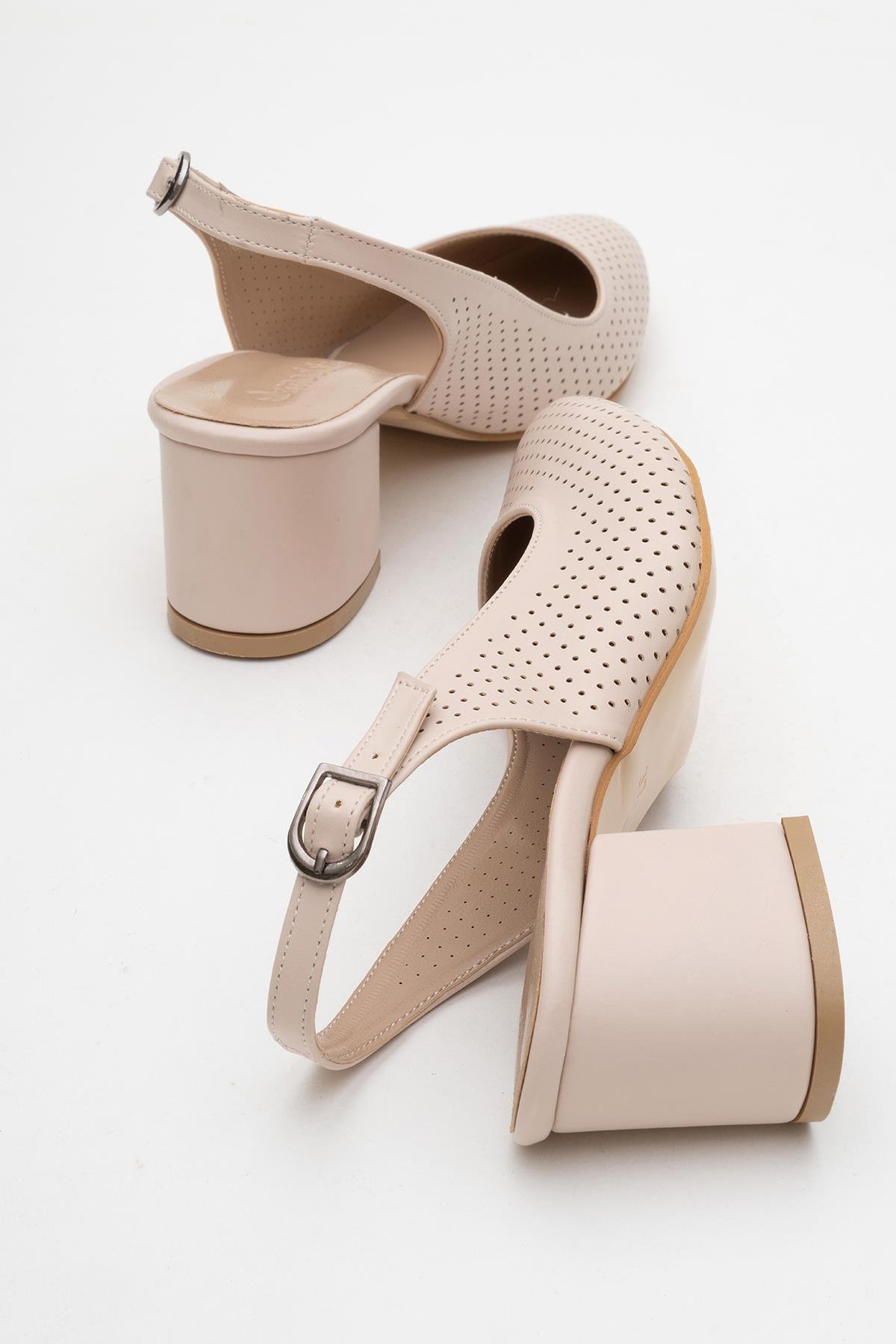 Zımbalı Açık Kadın Topuklu Sandalet TEN CİLT - Görsel 5