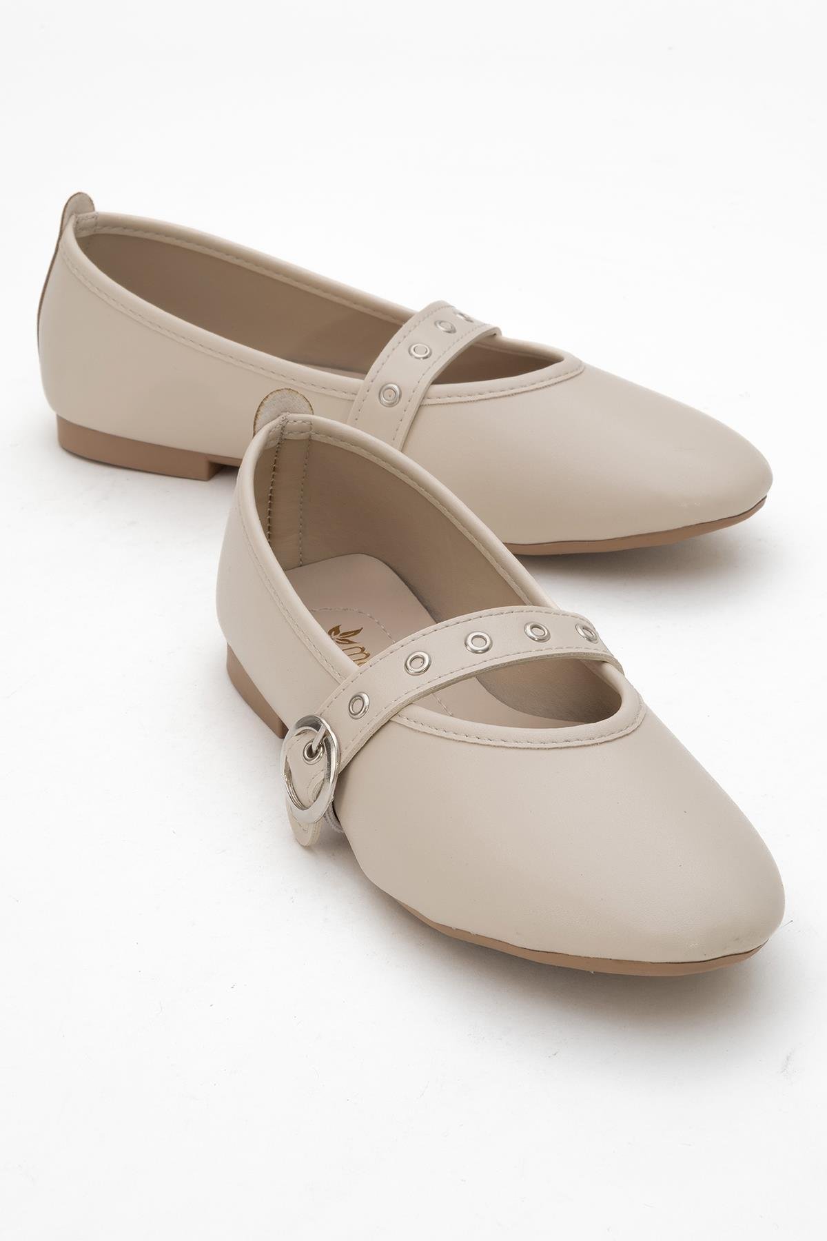 Kadın Tek Biyeli Tokalı Babet BEJ - Görsel 2