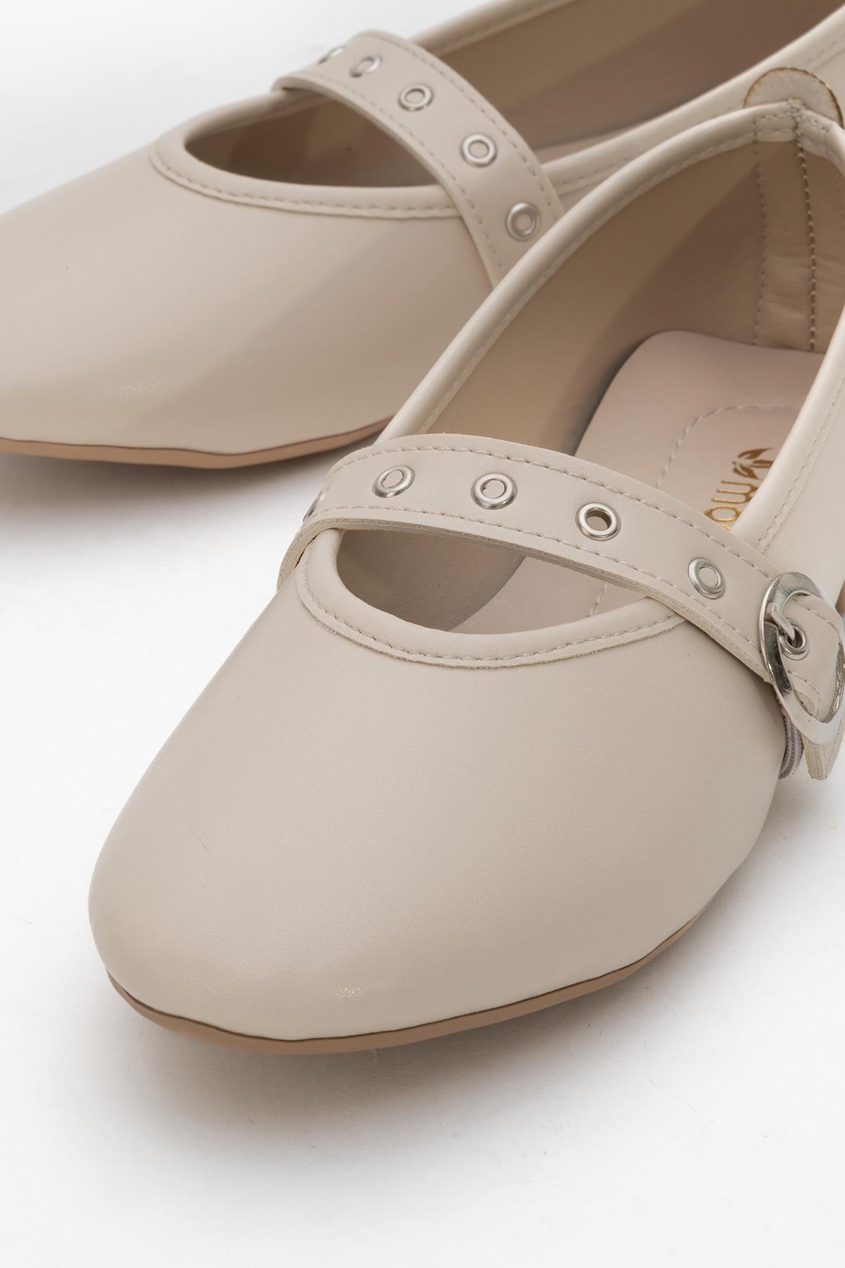 Kadın Tek Biyeli Tokalı Babet BEJ - Görsel 4