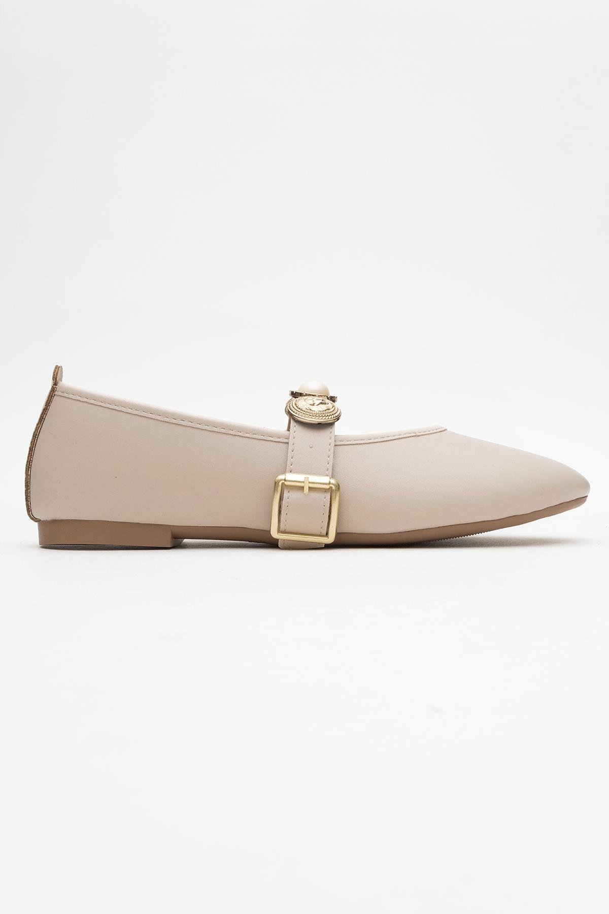 Kadın Kemerli Armalı Tek Biyeli Küt Burunlu Babet TEN - Görsel 3