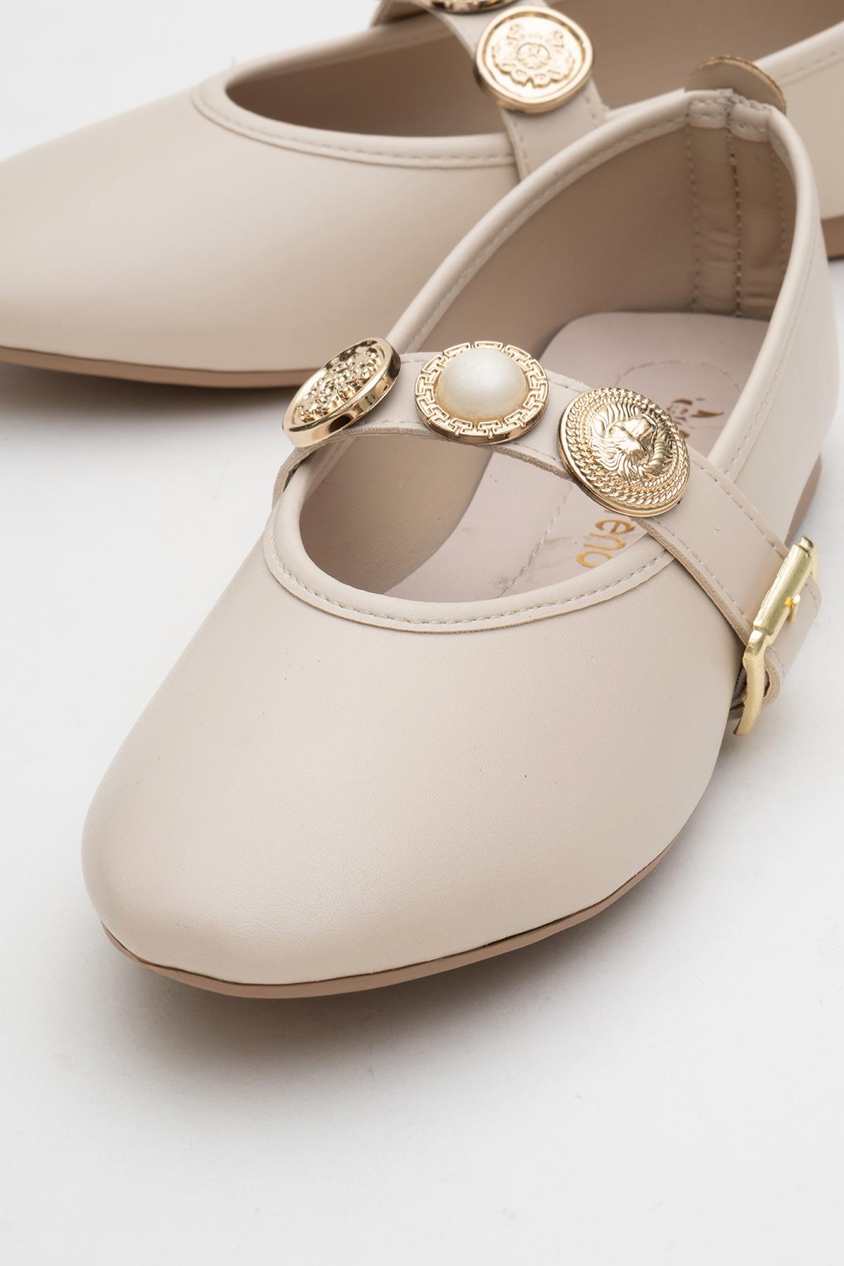 Kadın Kemerli Armalı Tek Biyeli Küt Burunlu Babet TEN - Görsel 4