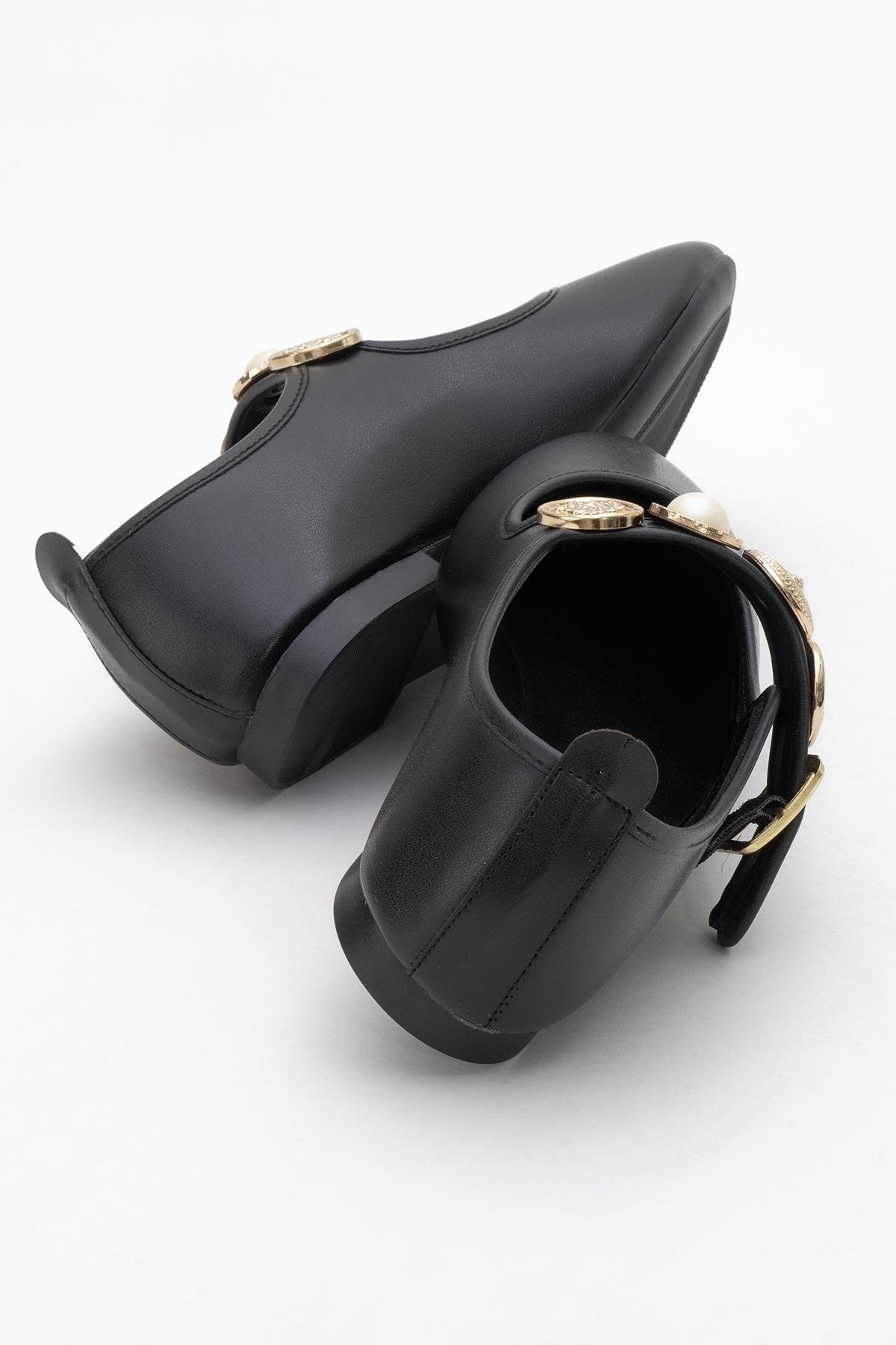 Kadın Kemerli Armalı Tek Biyeli Küt Burunlu Babet SİYAH - Görsel 5