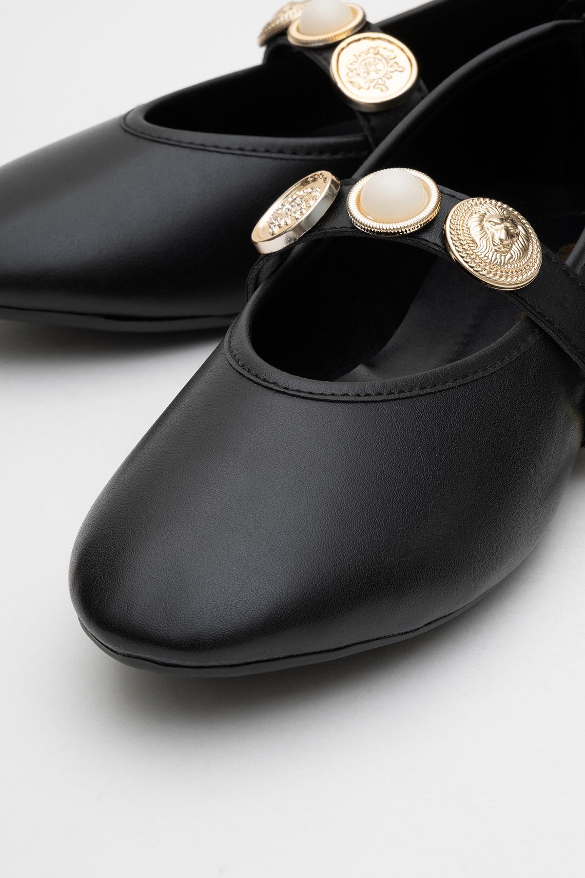 Kadın Kemerli Armalı Tek Biyeli Küt Burunlu Babet SİYAH - Görsel 4