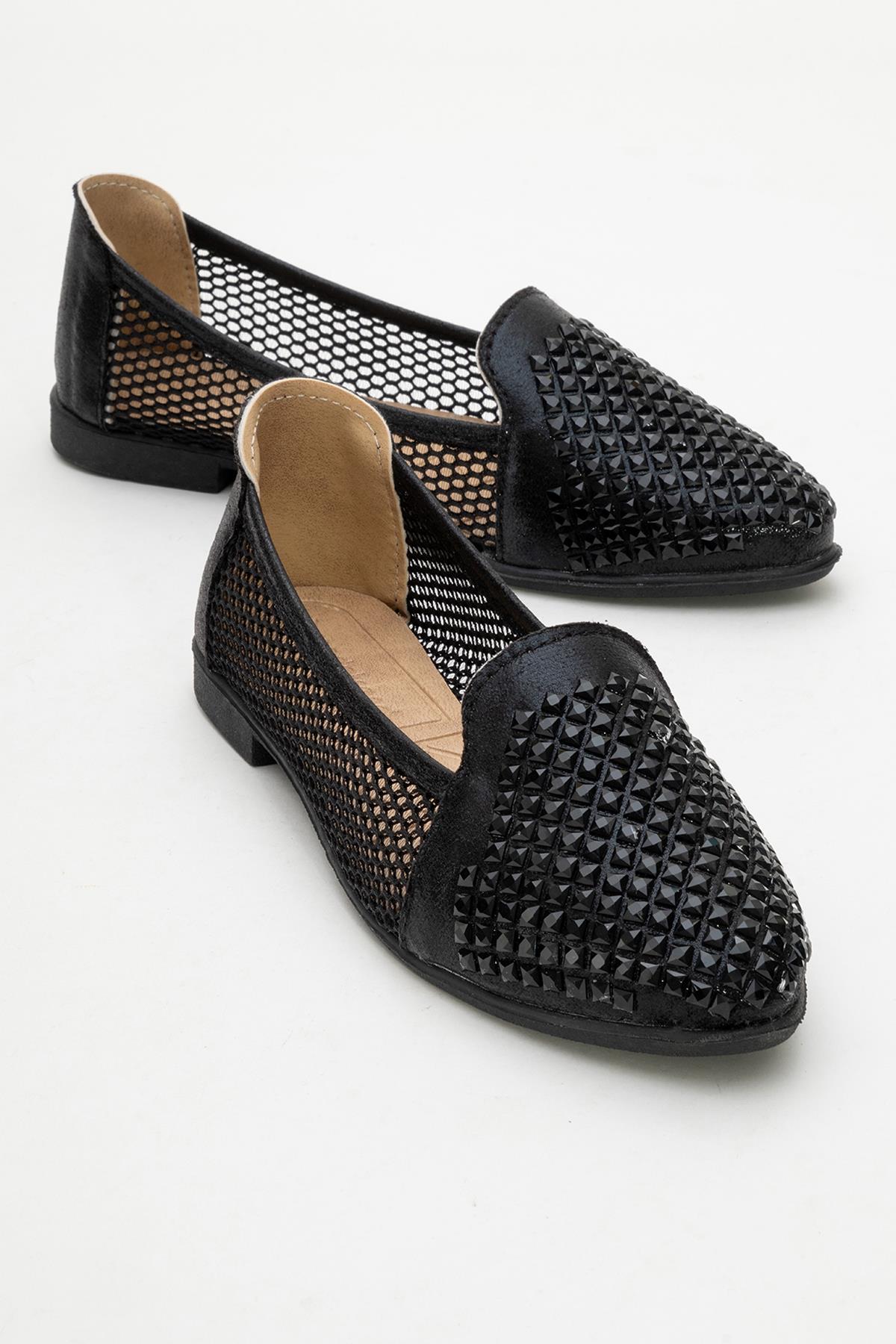 Fileli Kare Taşlı Kadın Babet SİYAH - Görsel 2