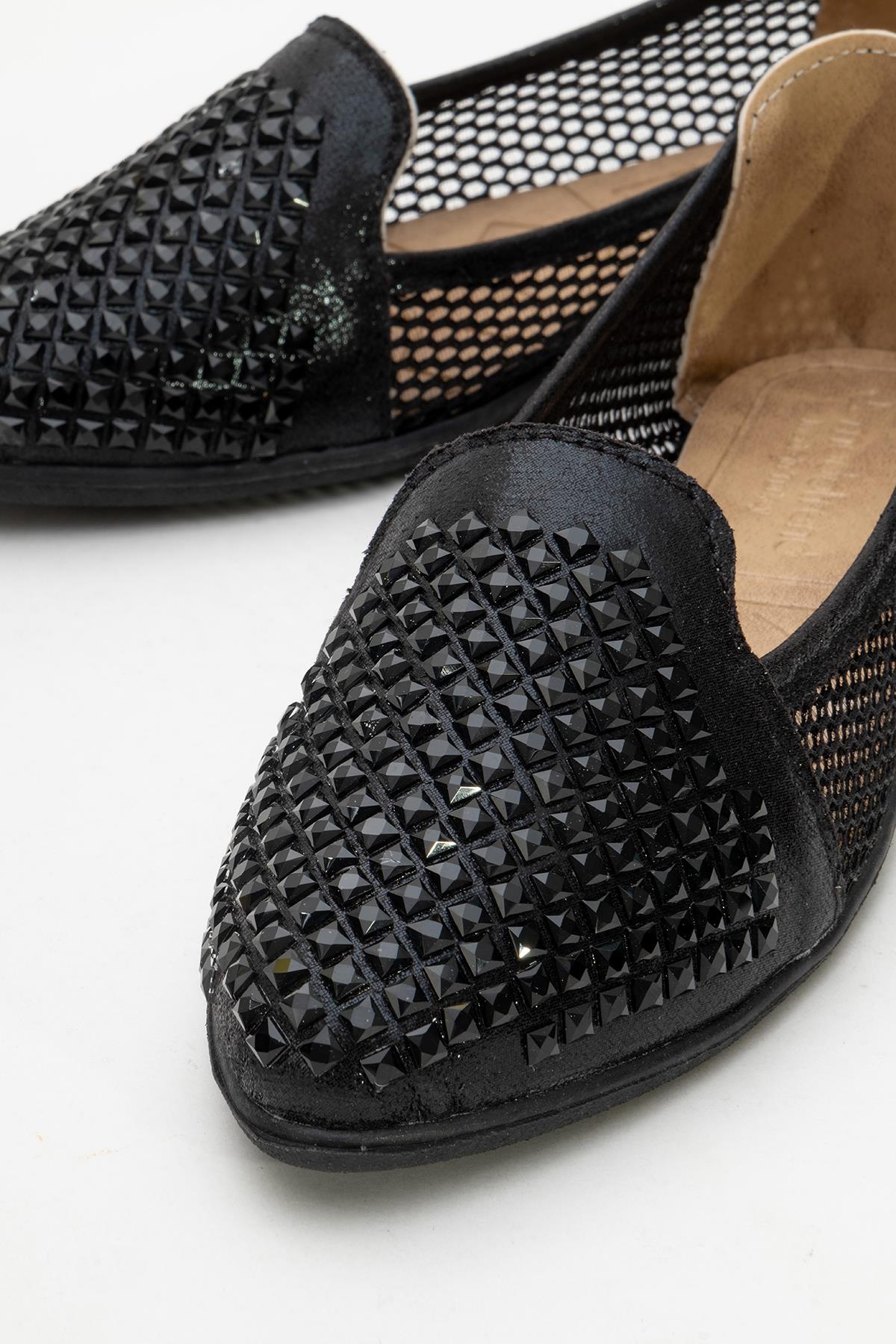 Fileli Kare Taşlı Kadın Babet SİYAH - Görsel 4