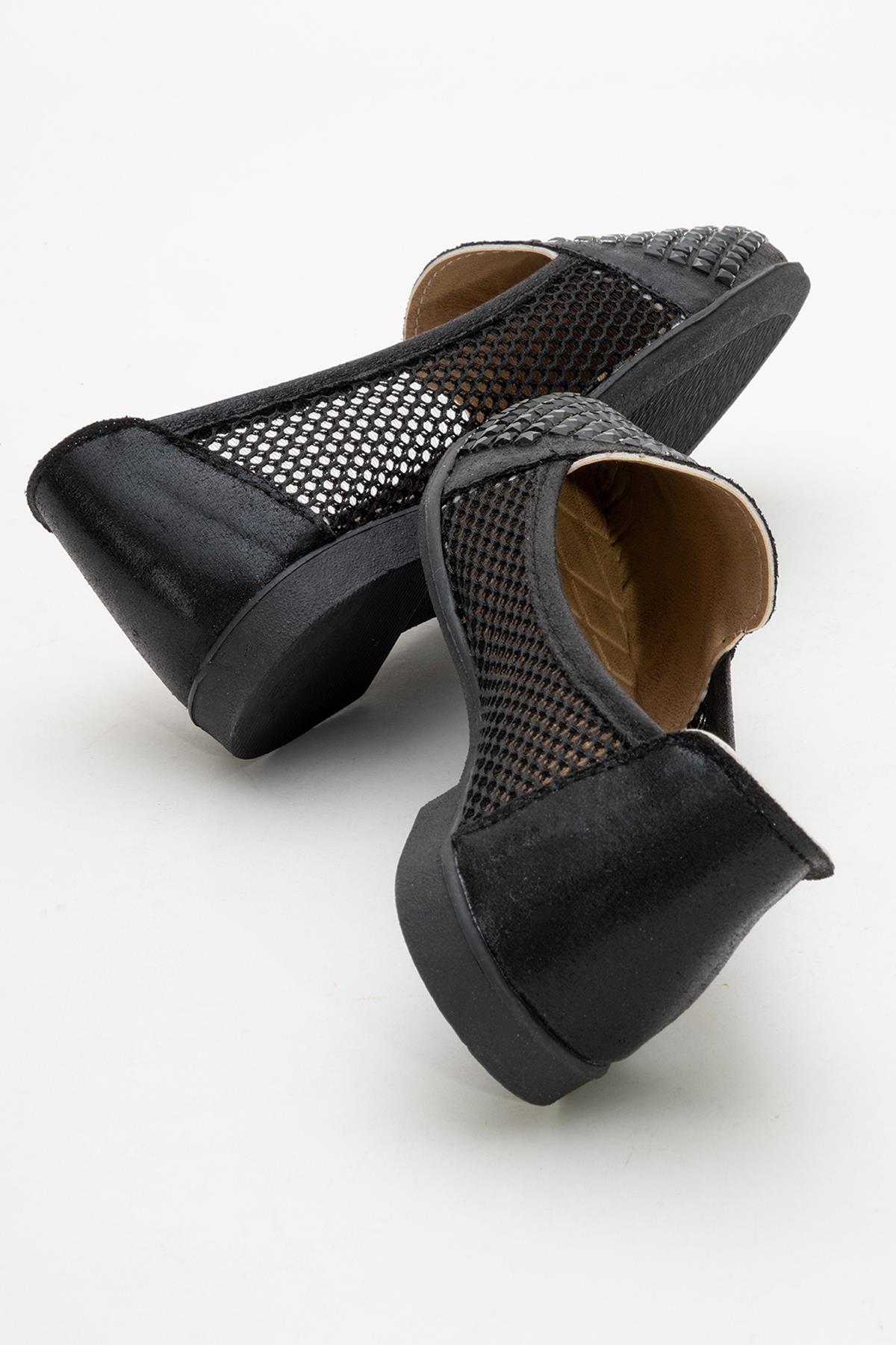 Fileli Kare Taşlı Kadın Babet SİYAH - Görsel 5