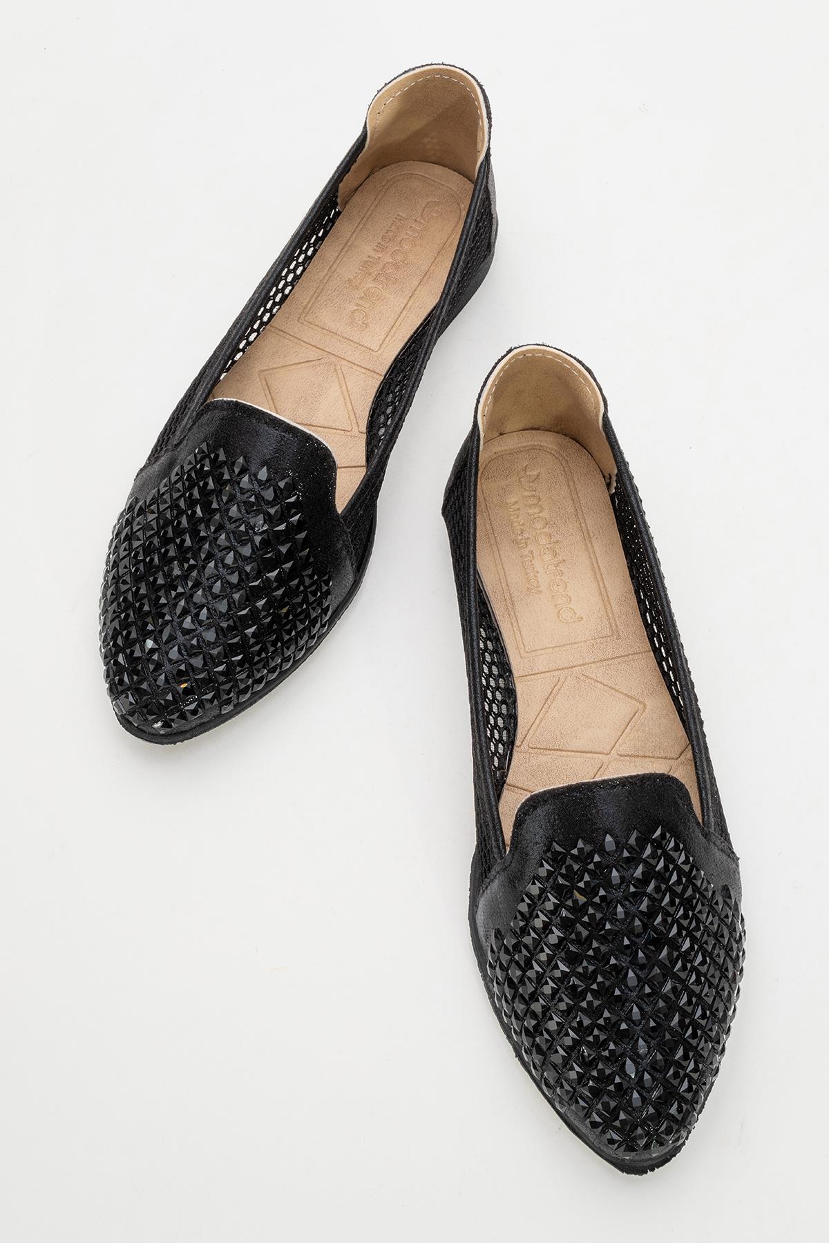 Fileli Kare Taşlı Kadın Babet SİYAH - Görsel 6