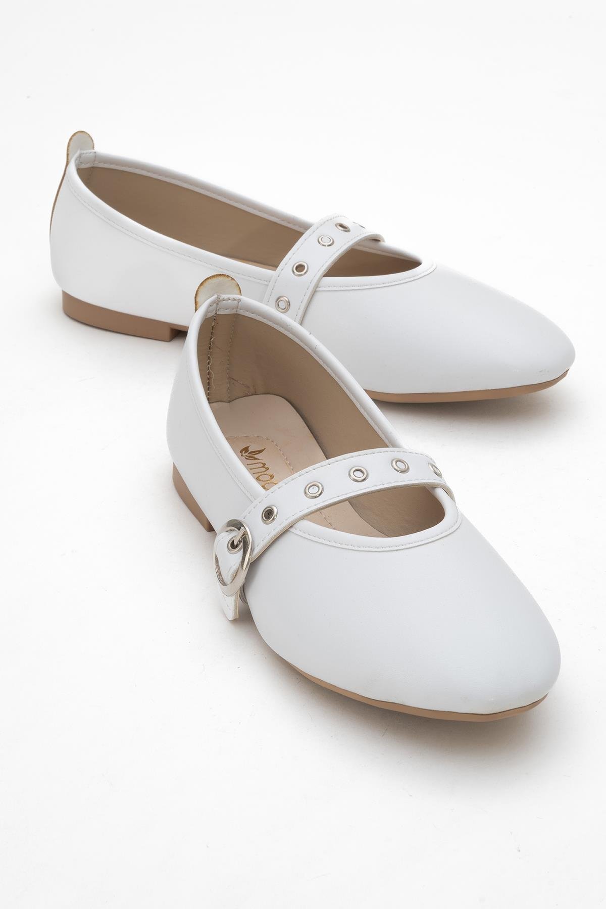Kadın Tek Biyeli Tokalı Babet BEYAZ - Görsel 2