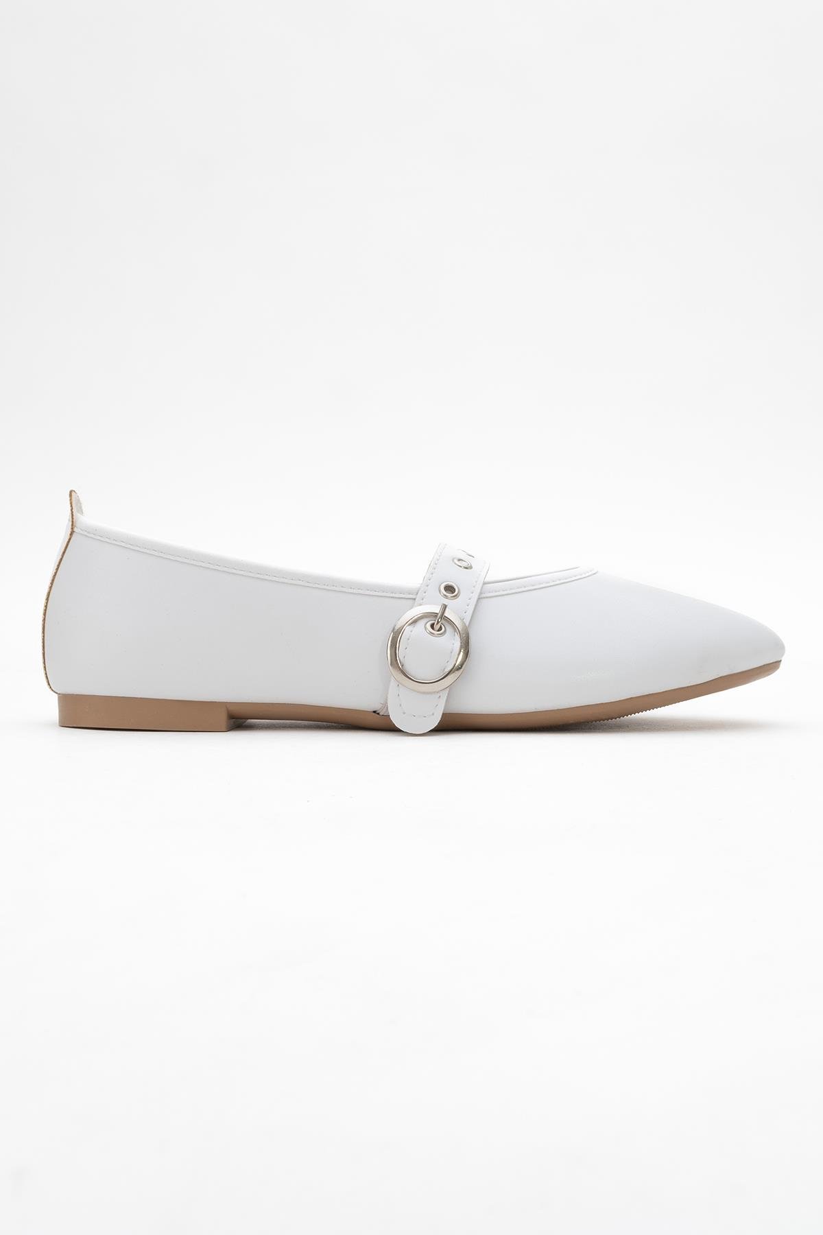 Kadın Tek Biyeli Tokalı Babet BEYAZ - Görsel 3