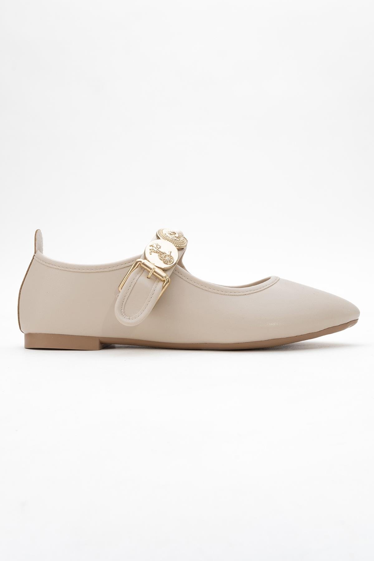 Kadın Kemerli Armalı Tek Biyeli Küt Burunlu Babet TEN - Görsel 3