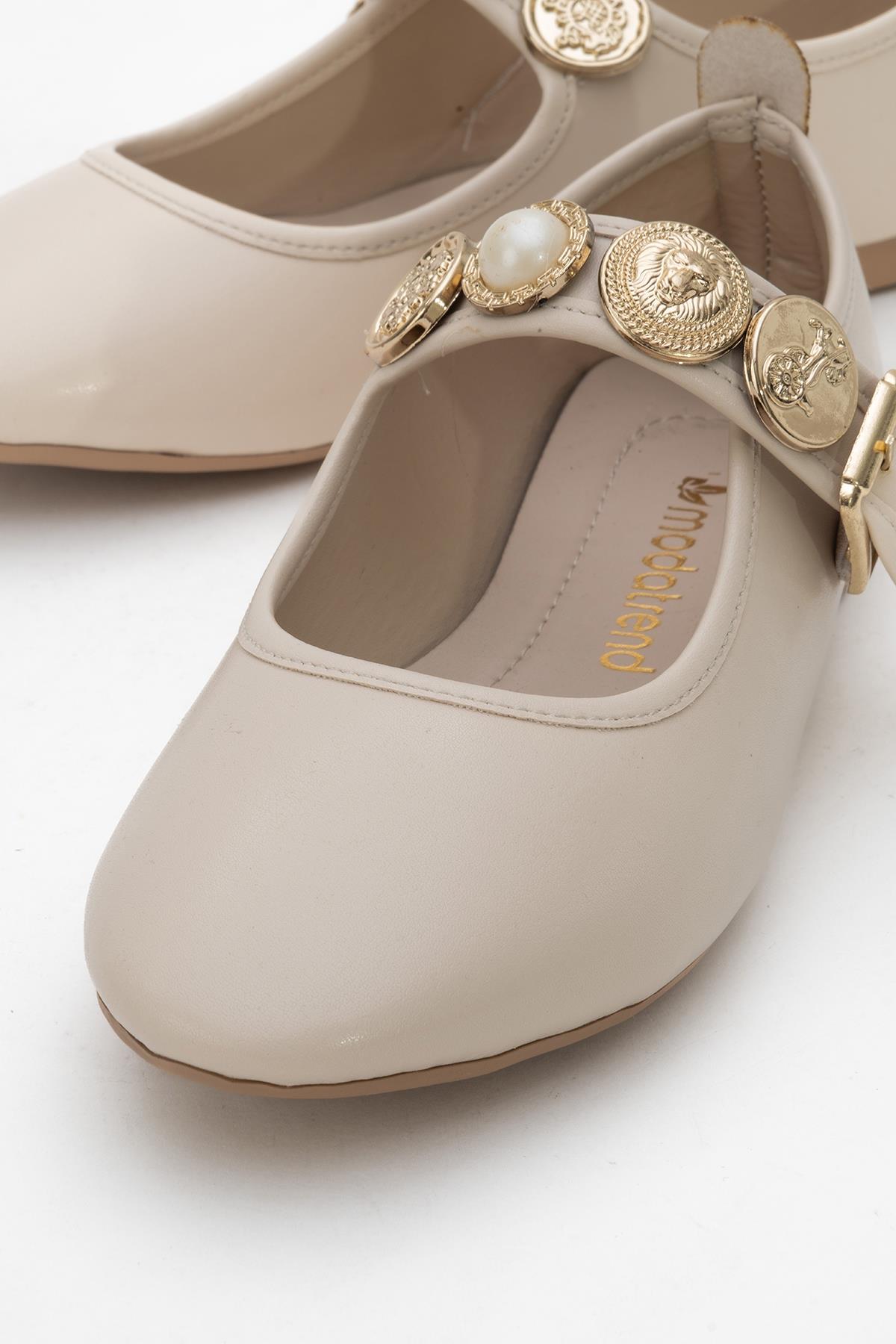 Kadın Kemerli Armalı Tek Biyeli Küt Burunlu Babet TEN - Görsel 4