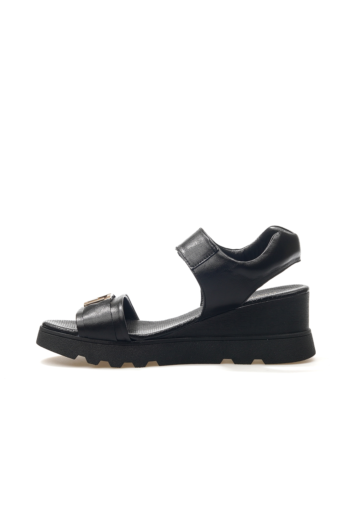Kadın Hakiki Deri Toka Detaylı Topuklu Günlük Sandalet 25y D25ys-2995 Z Siyah - Görsel 3