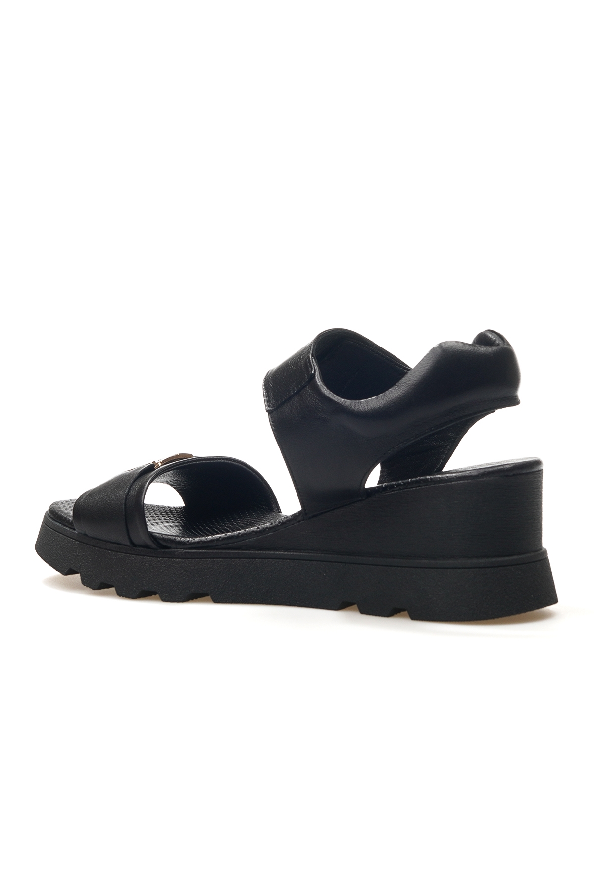 Kadın Hakiki Deri Toka Detaylı Topuklu Günlük Sandalet 25y D25ys-2995 Z Siyah - Görsel 4