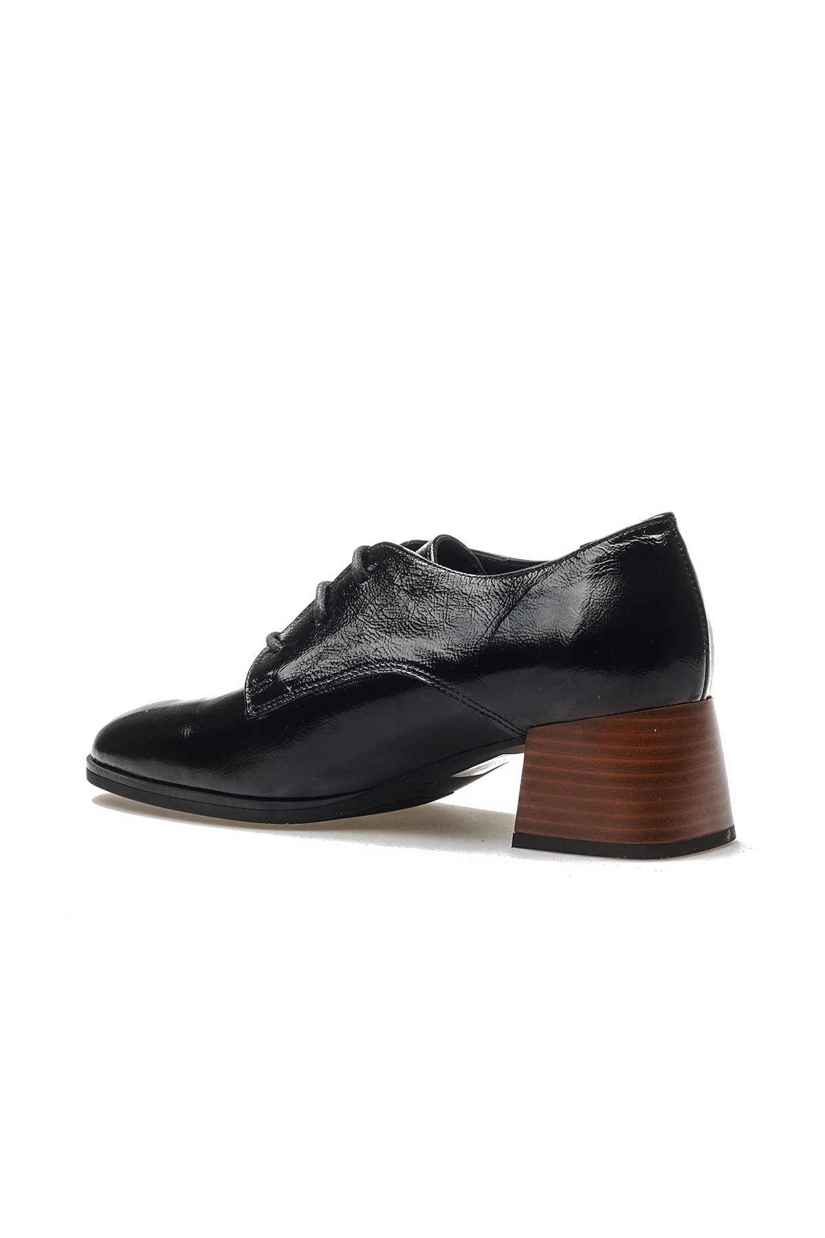 Kadın Hakiki Deri Topuklu Makosen Günlük Ayakkabı (36-40) 24k D24ka-35 Z Siyah Kırışık Rugan - Görsel 4