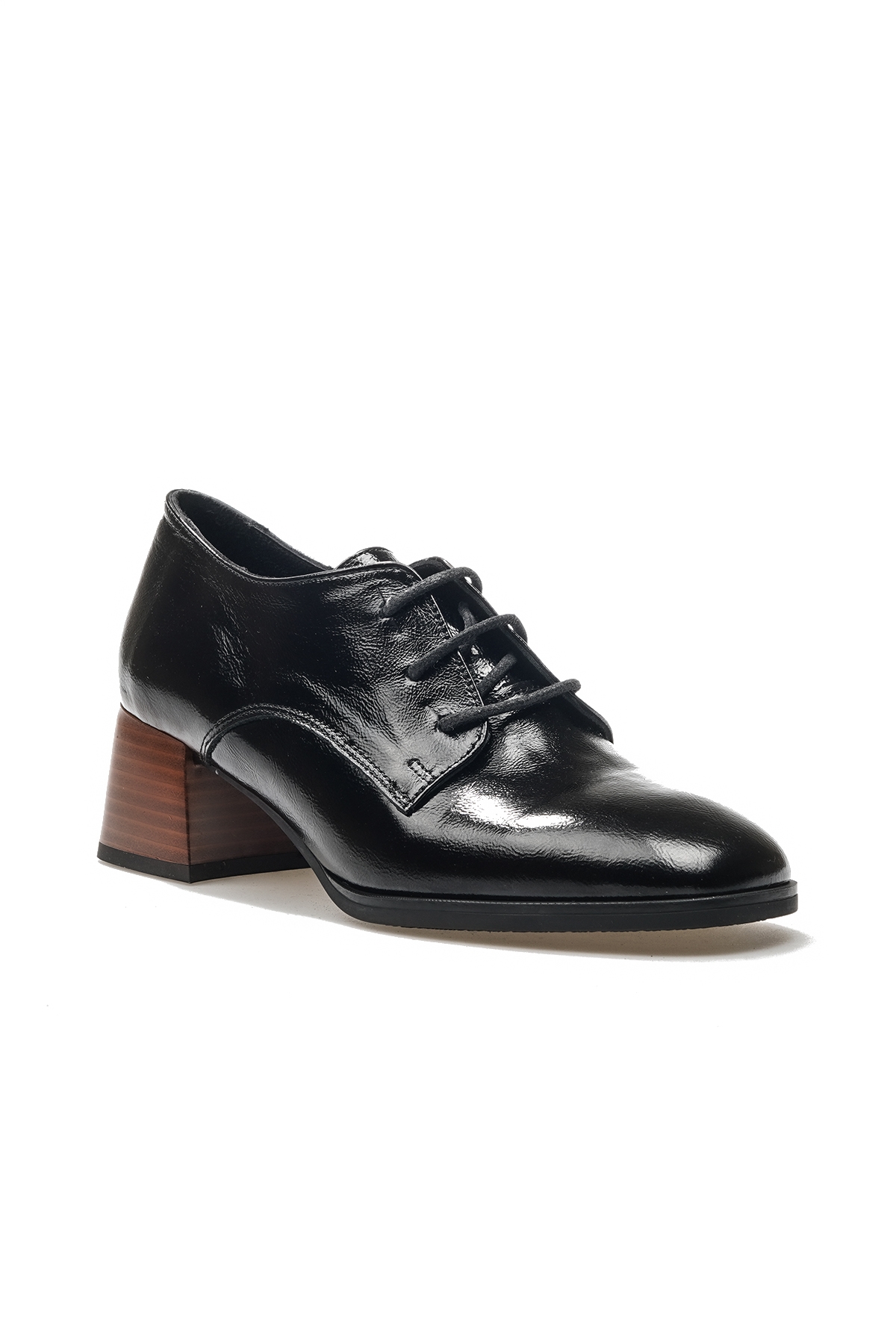 Kadın Hakiki Deri Topuklu Makosen Günlük Ayakkabı (36-40) 24k D24ka-35 Z Siyah Kırışık Rugan - Görsel 5