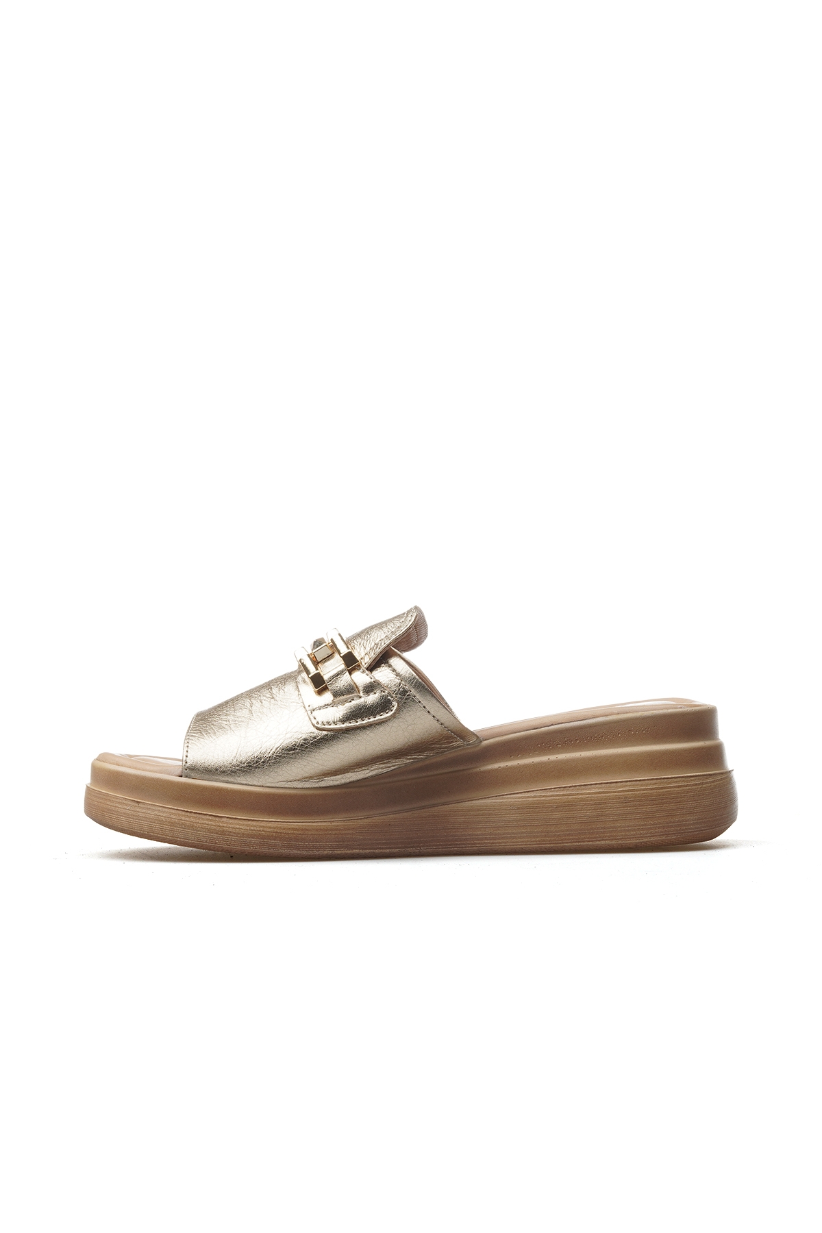 Kadın Hakiki Deri Toka Detaylı Günlük Terlik 25y 2409915y Z Altın - Görsel 3