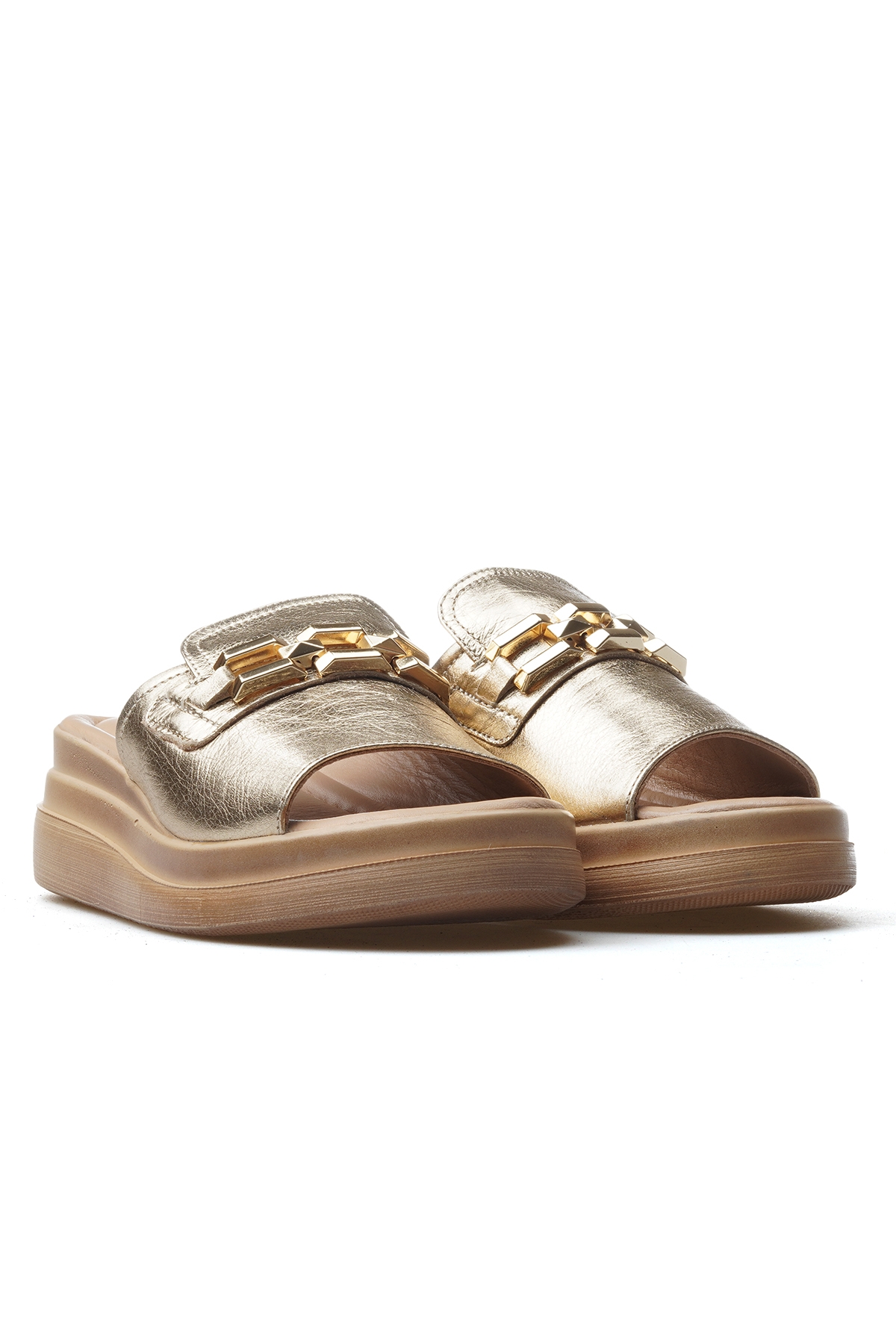 Kadın Hakiki Deri Toka Detaylı Günlük Terlik 25y 2409915y Z Altın - Görsel 6