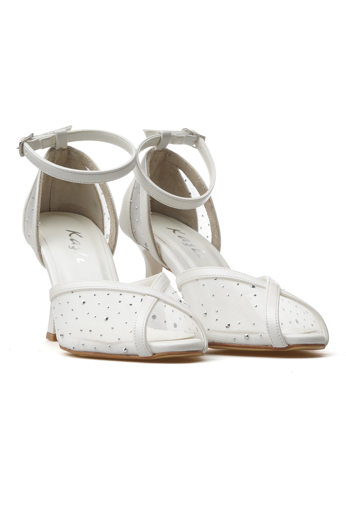 Kadın Taş Detaylı İnce Topuklu Ayakkabı 25y Ykşk-8506 Z Beyaz - Görsel 6