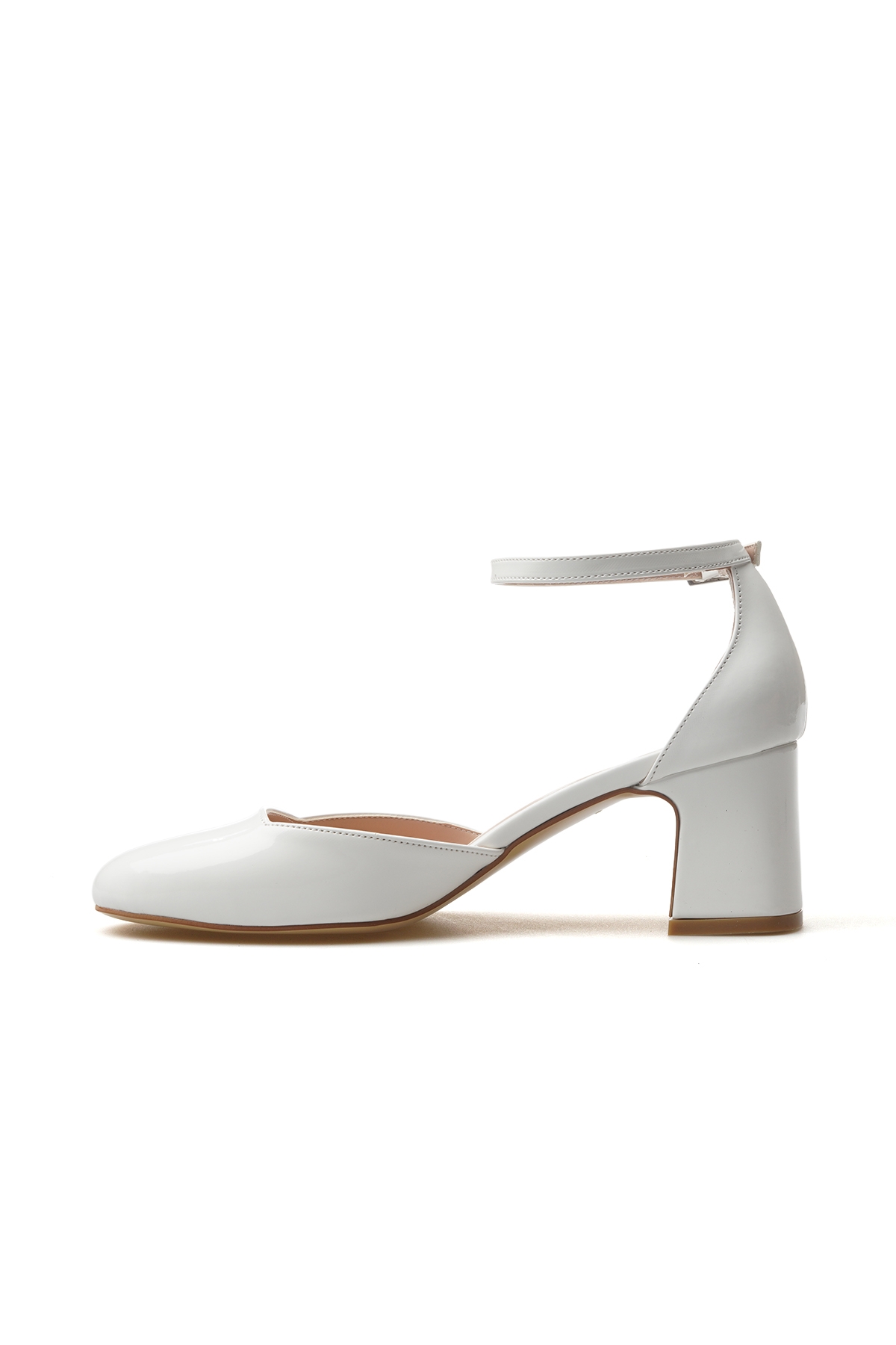 Kadın Kalın Topuklu Ayakkabı 25y Ykş.8355 Z Beyaz Rugan - Görsel 3