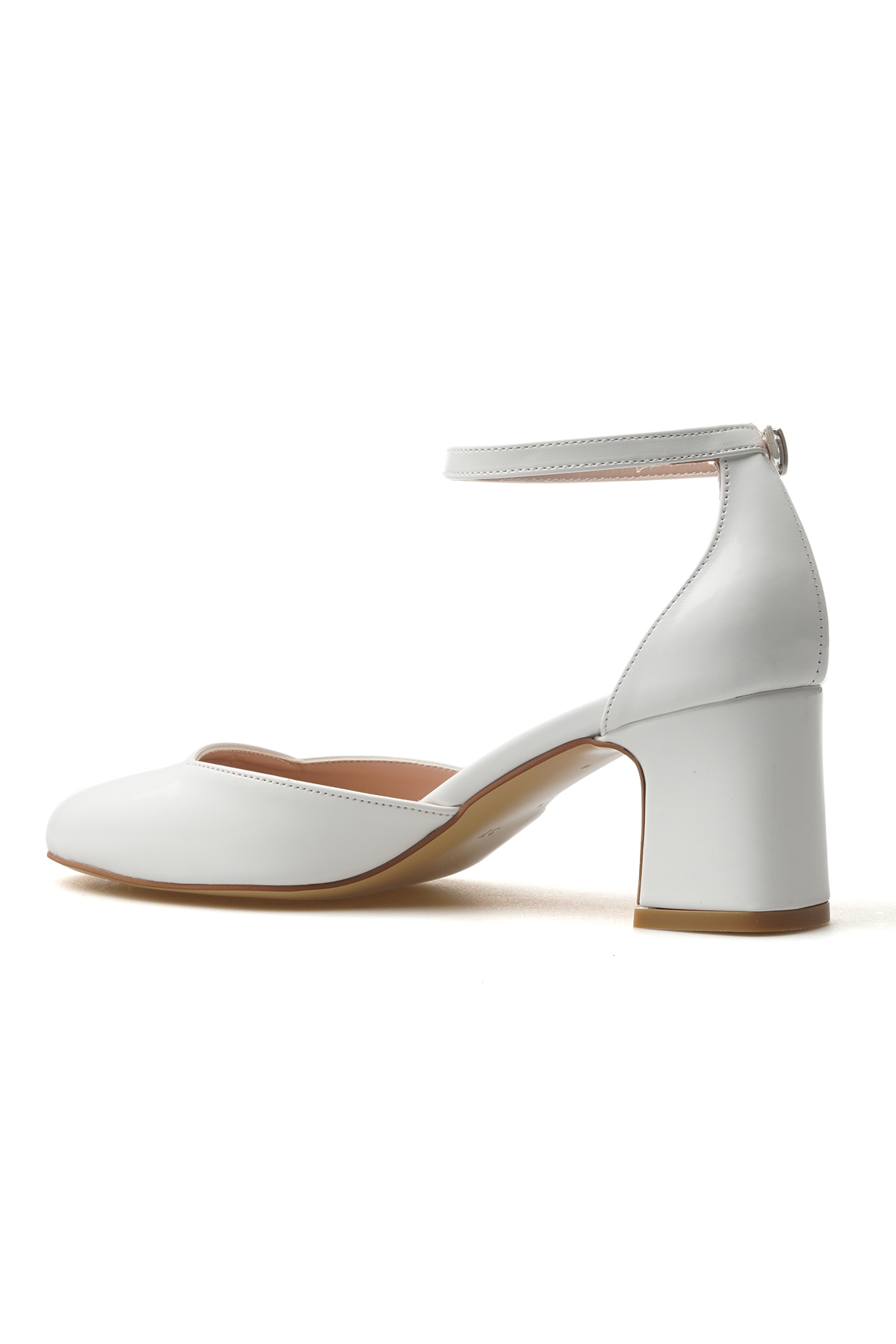 Kadın Kalın Topuklu Ayakkabı 25y Ykş.8355 Z Beyaz Rugan - Görsel 4