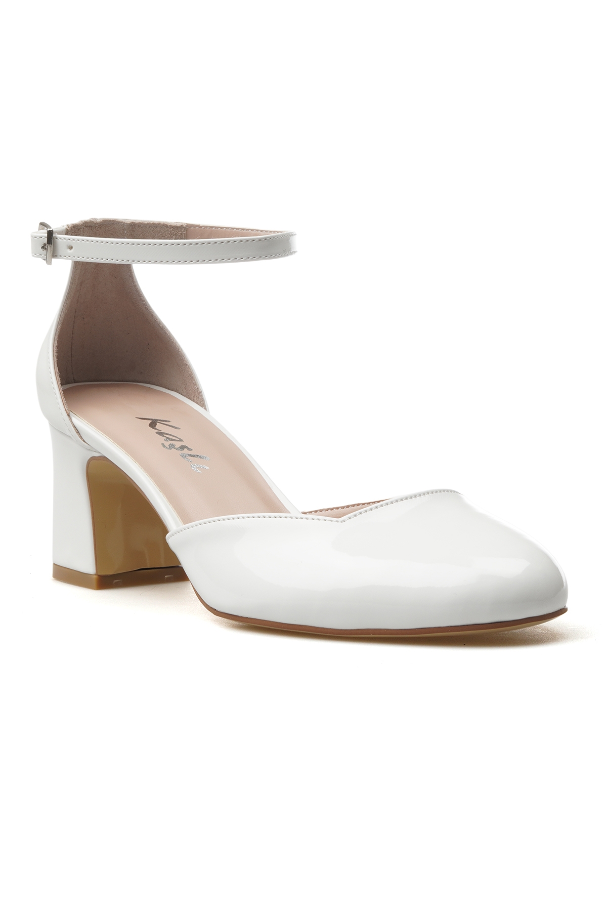 Kadın Kalın Topuklu Ayakkabı 25y Ykş.8355 Z Beyaz Rugan - Görsel 5
