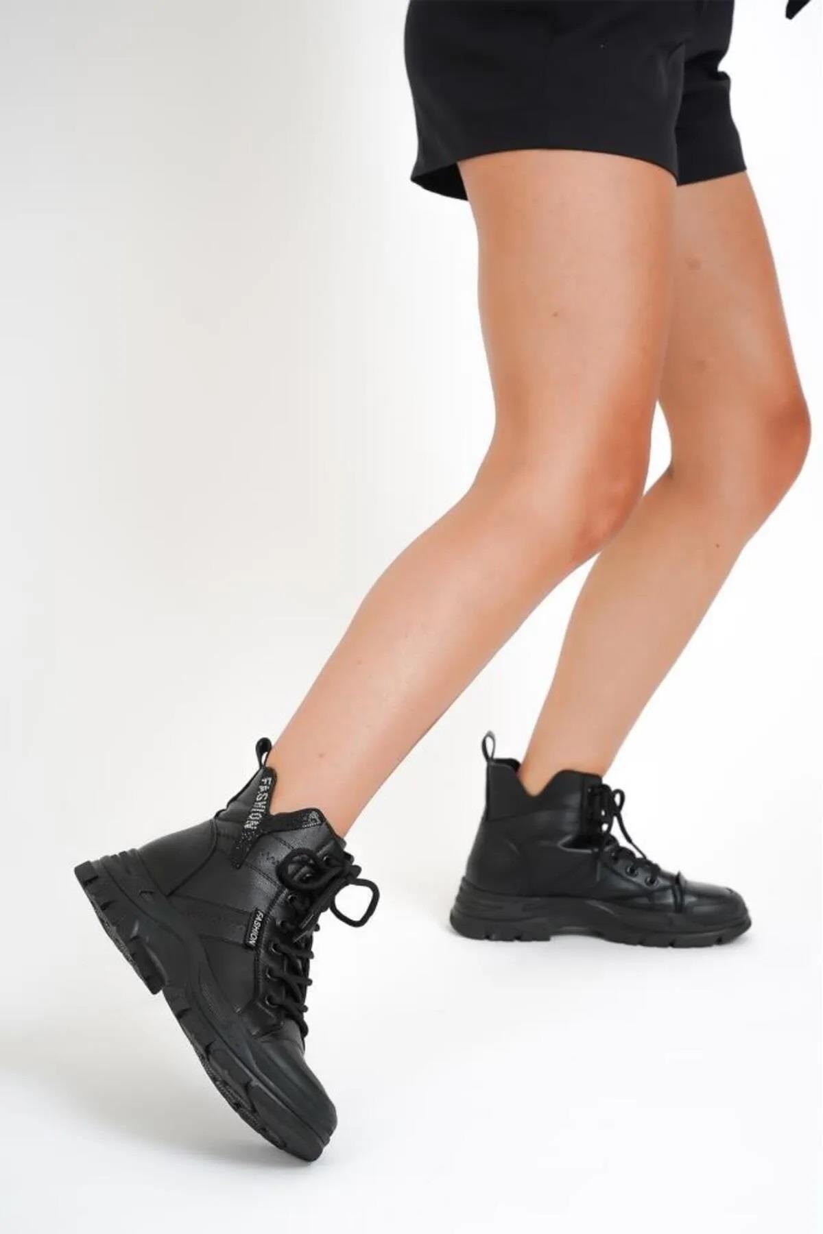 23K310-14 Kadın İçi Yünlü Kaymaz Taban Deri Bot - Görsel 4