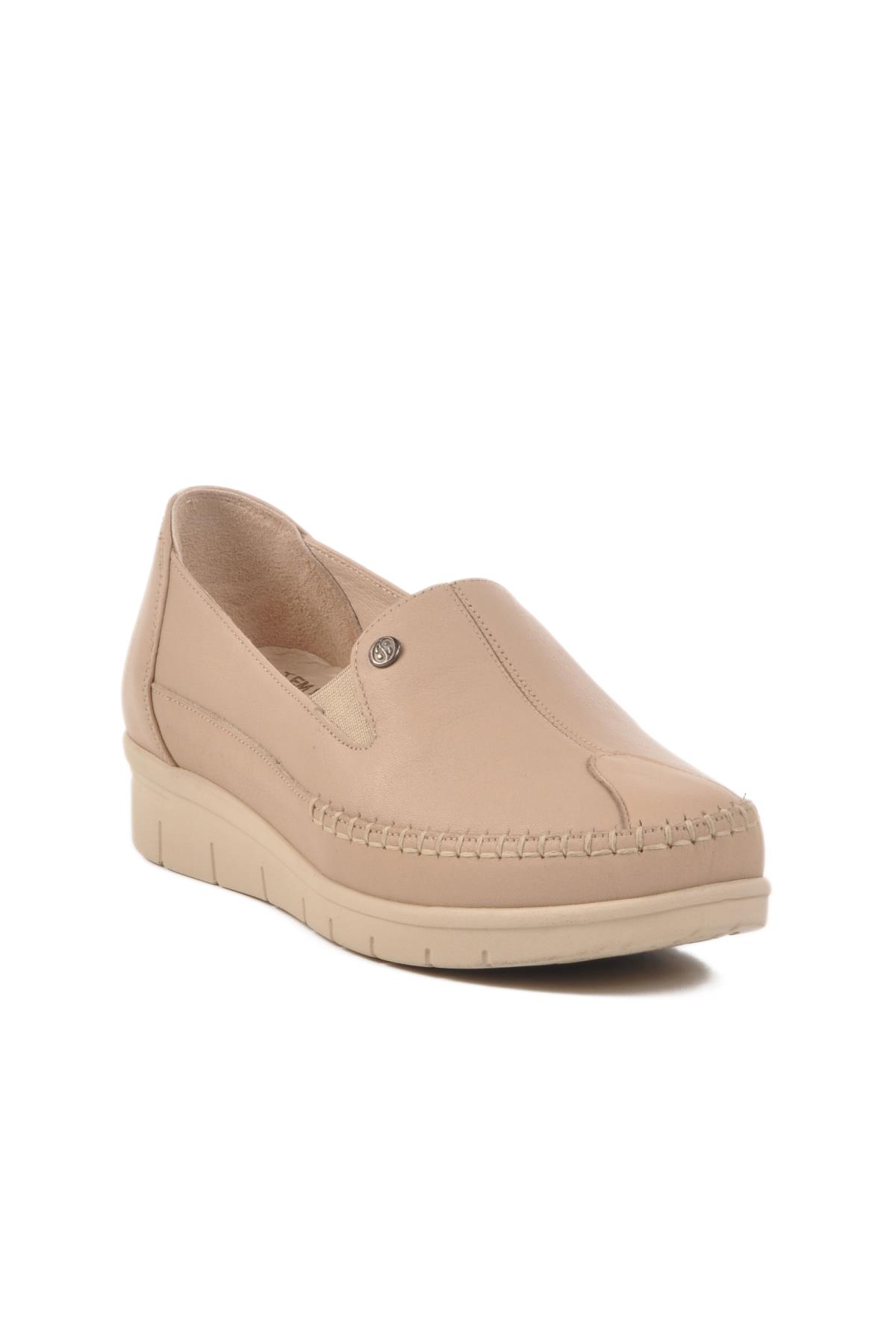 ,Krem Hakiki Deri Kadın Günlük Ayakkabı 664 Z - Görsel 2