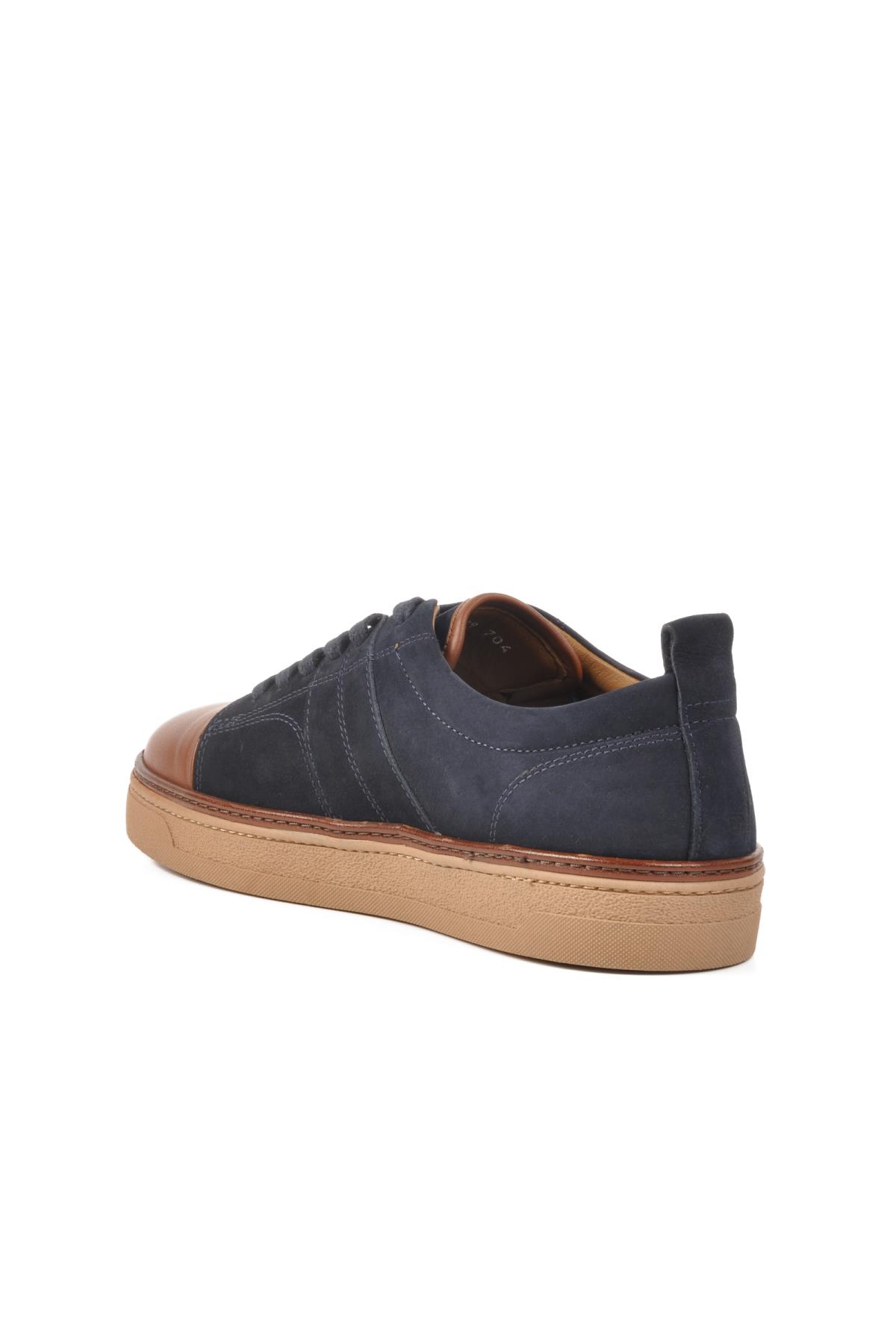 Lacivert-Kahve Hakiki Deri Erkek Sneaker 3K1973-C704 M - Görsel 5
